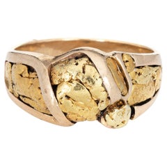 Vintage 70s Natural Nugget Ring 24k Gold 14k Stacking Band Fine Jewelry