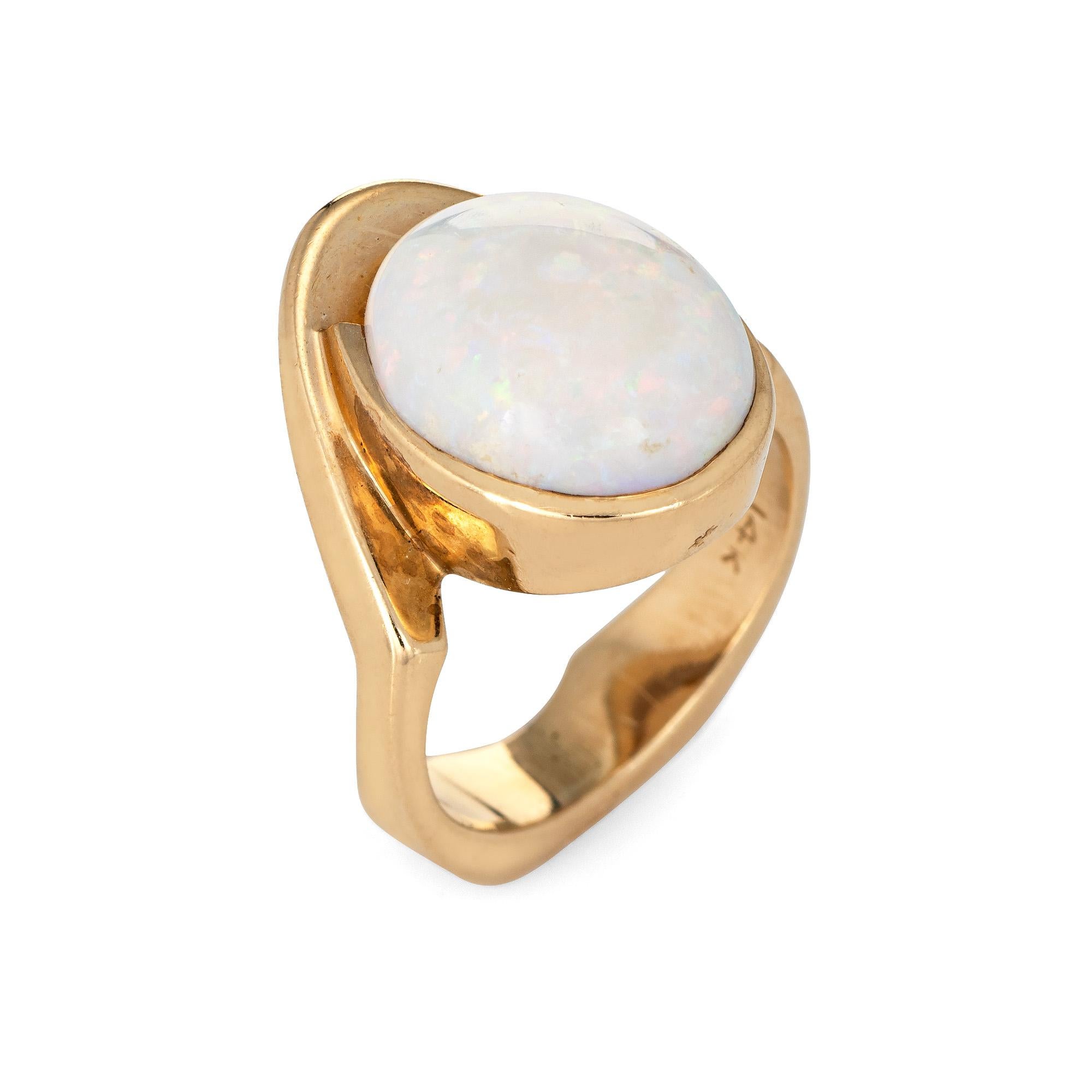 Vintage 1970s Natural Opal Ring 14 Karat Gold Abstract Design Pinky ...