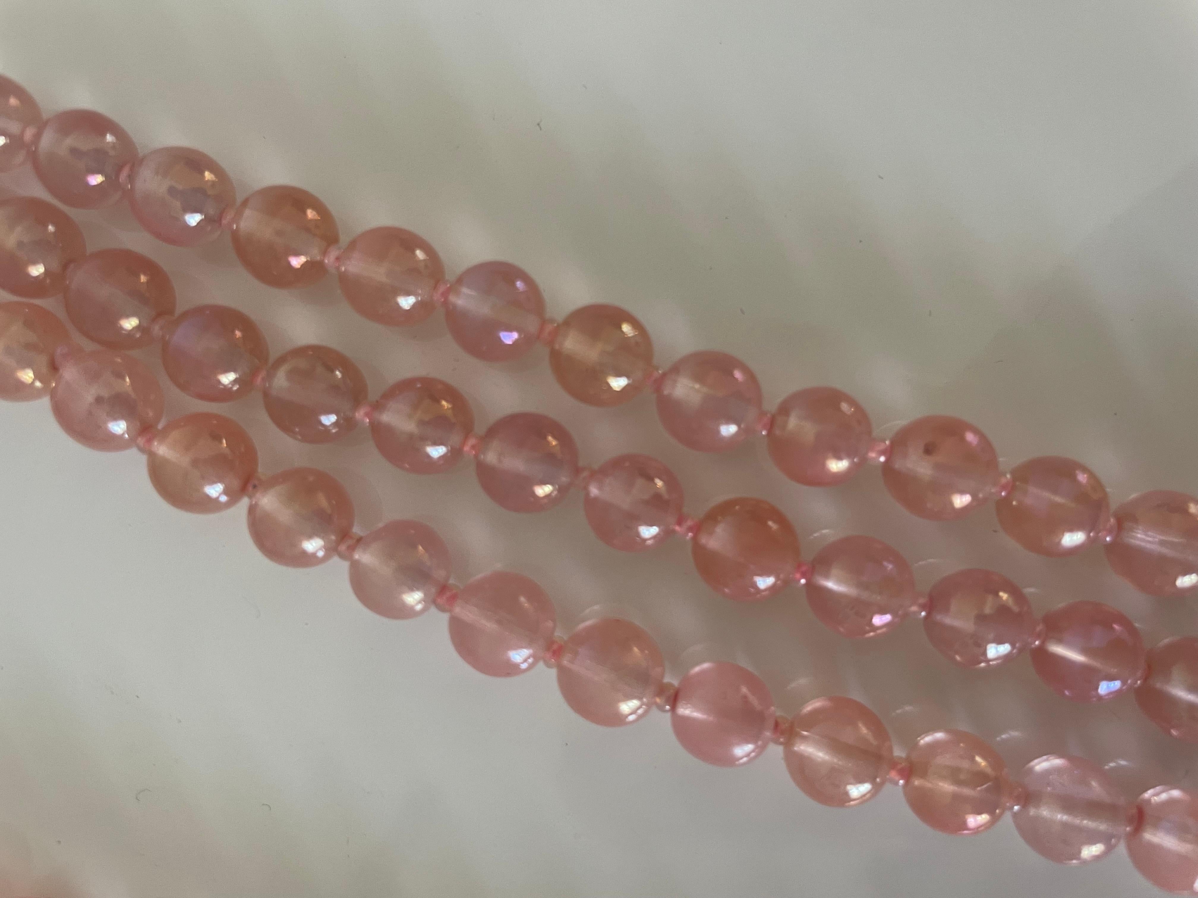 Vintage 70s Necklace Choker Pink glass Pearls Gold details and Rhinestones 2