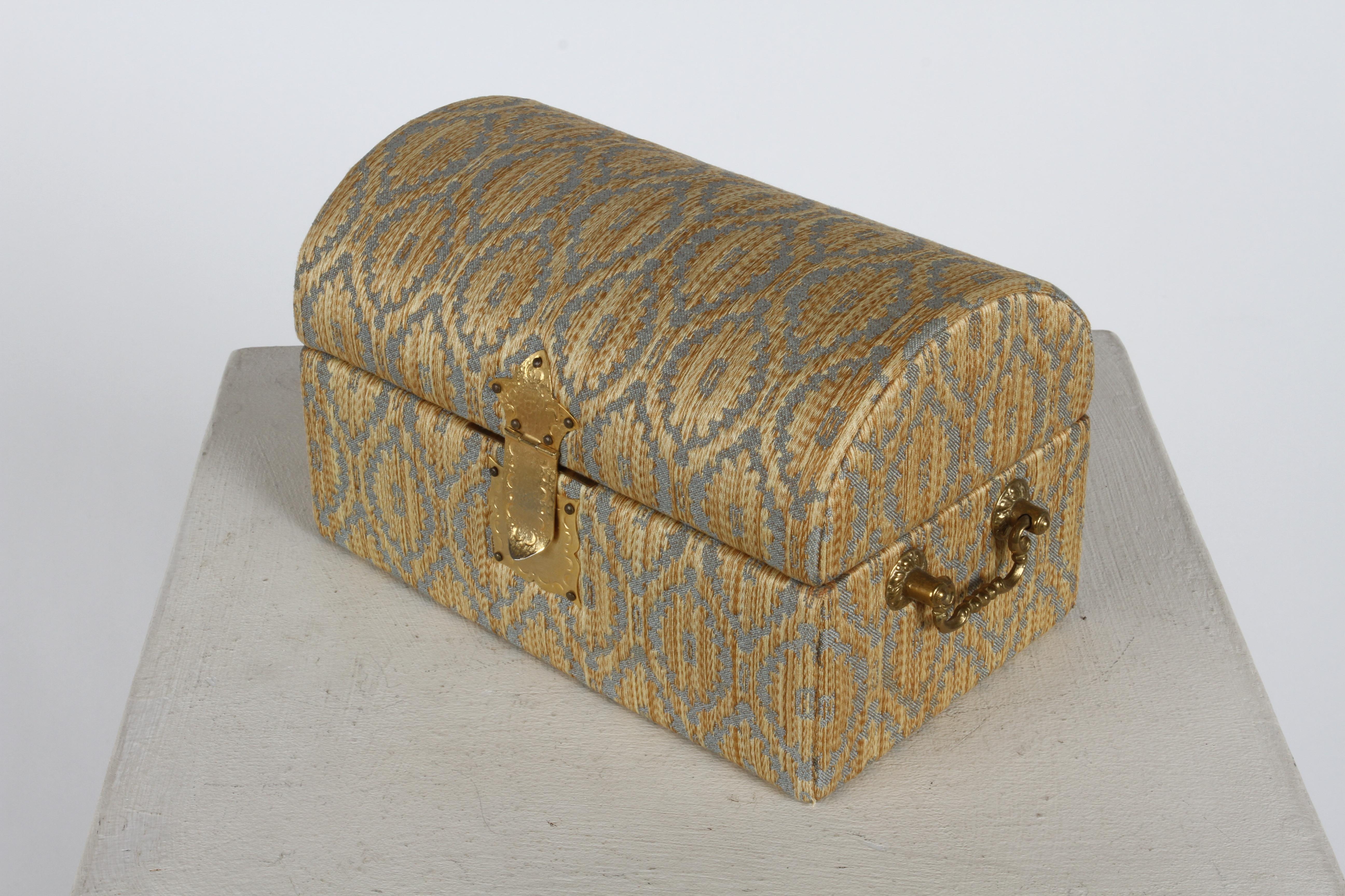 Vintage 70s Neiman-Marcus Italy Jacquard Velvet Jewelry Box Casket Storage Chest 1