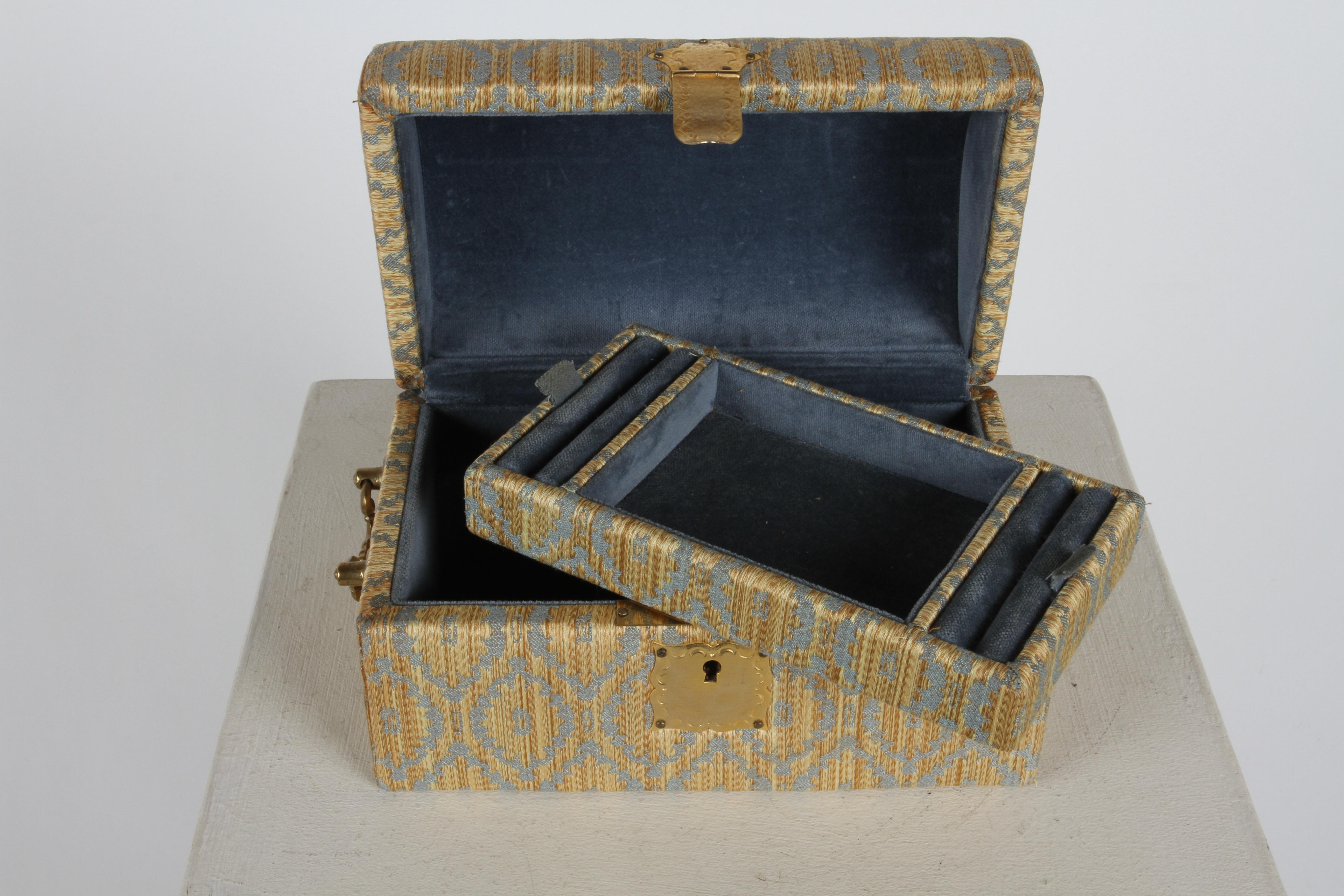 Vintage 70s Neiman-Marcus Italy Jacquard Velvet Jewelry Box Casket Storage Chest 4
