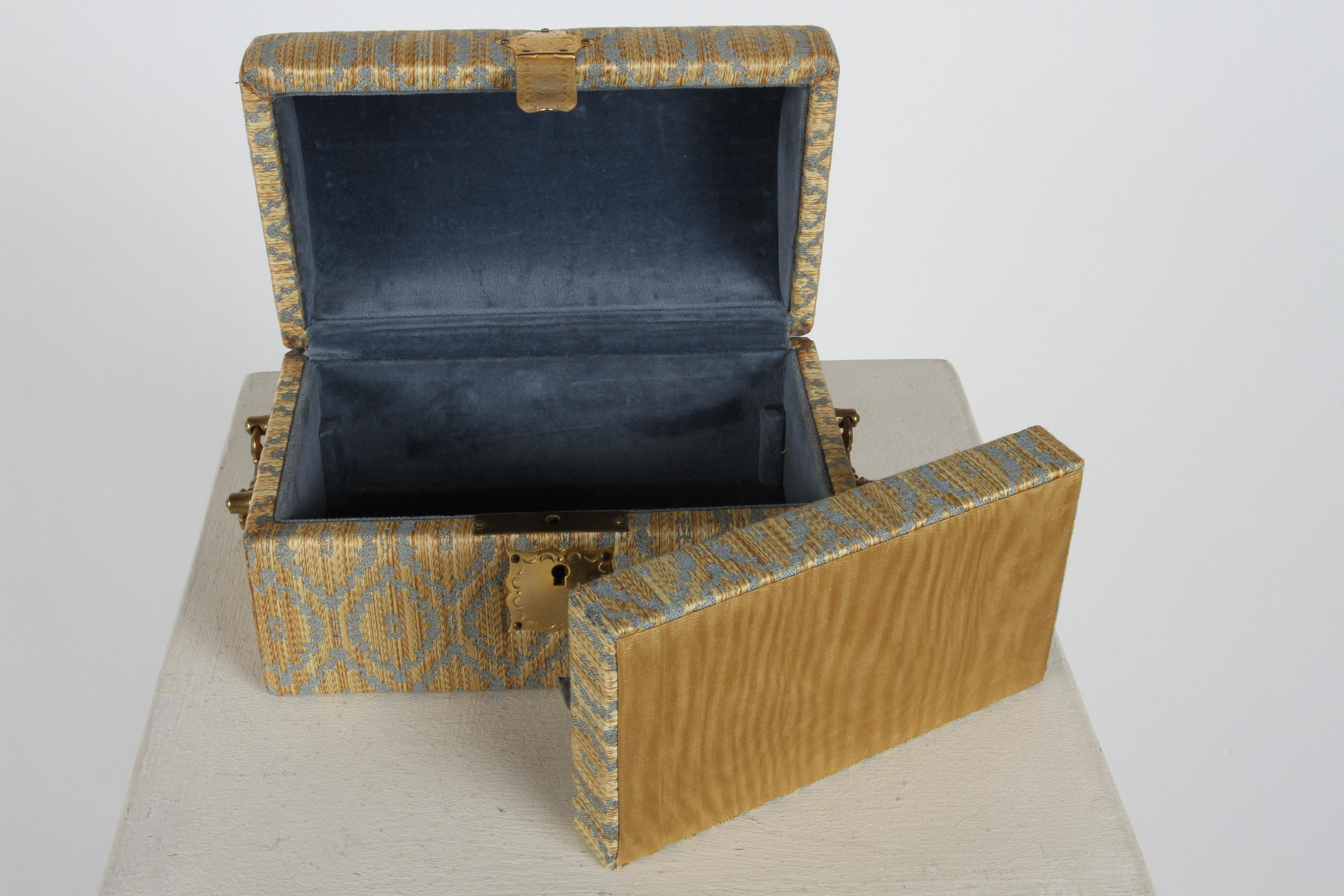 Vintage 70s Neiman-Marcus Italy Jacquard Velvet Jewelry Box Casket Storage Chest 6