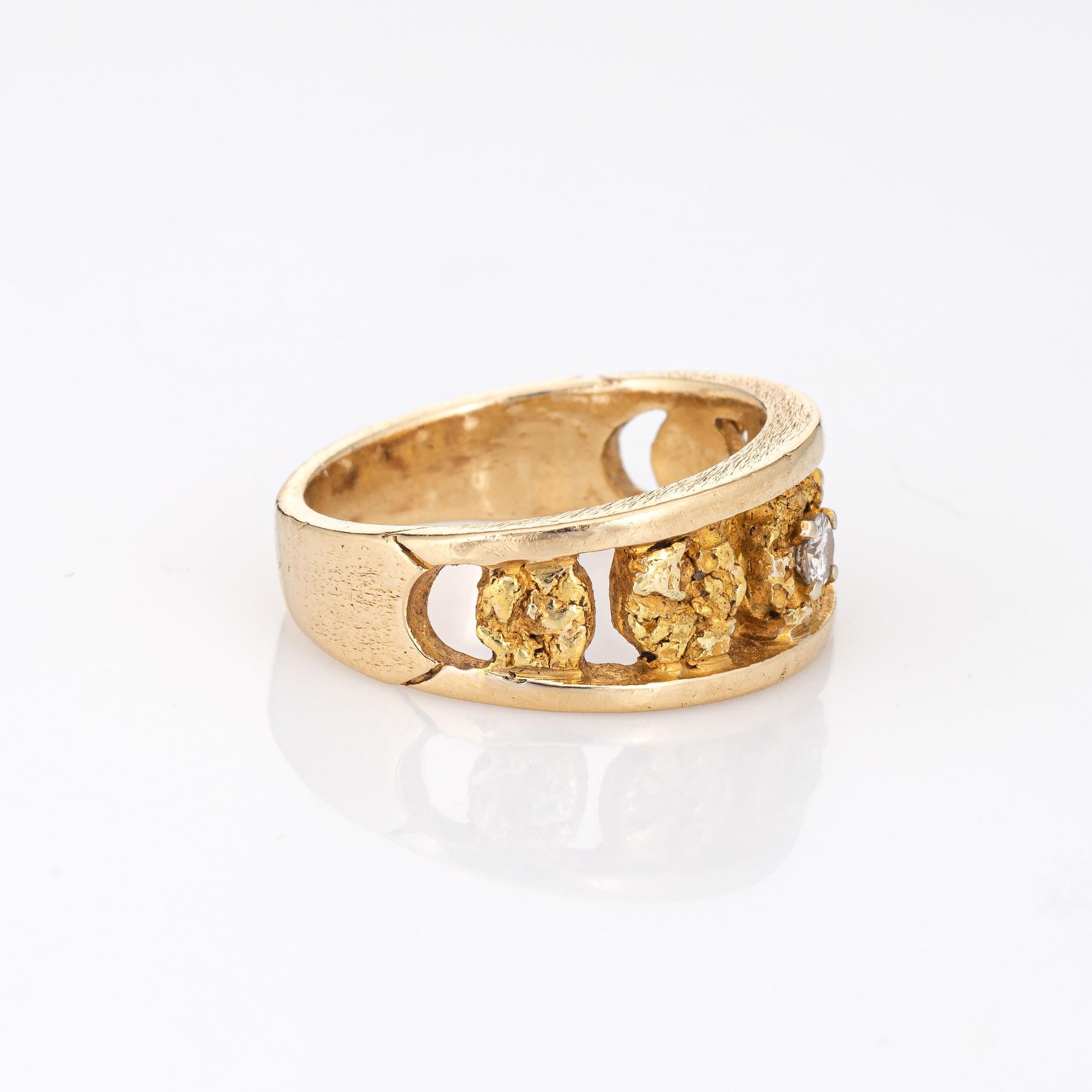 Moderne Bague à pépite vintage en or 24 carats et diamants taille 7, 14 carats, bijouterie d'art, années 70 en vente