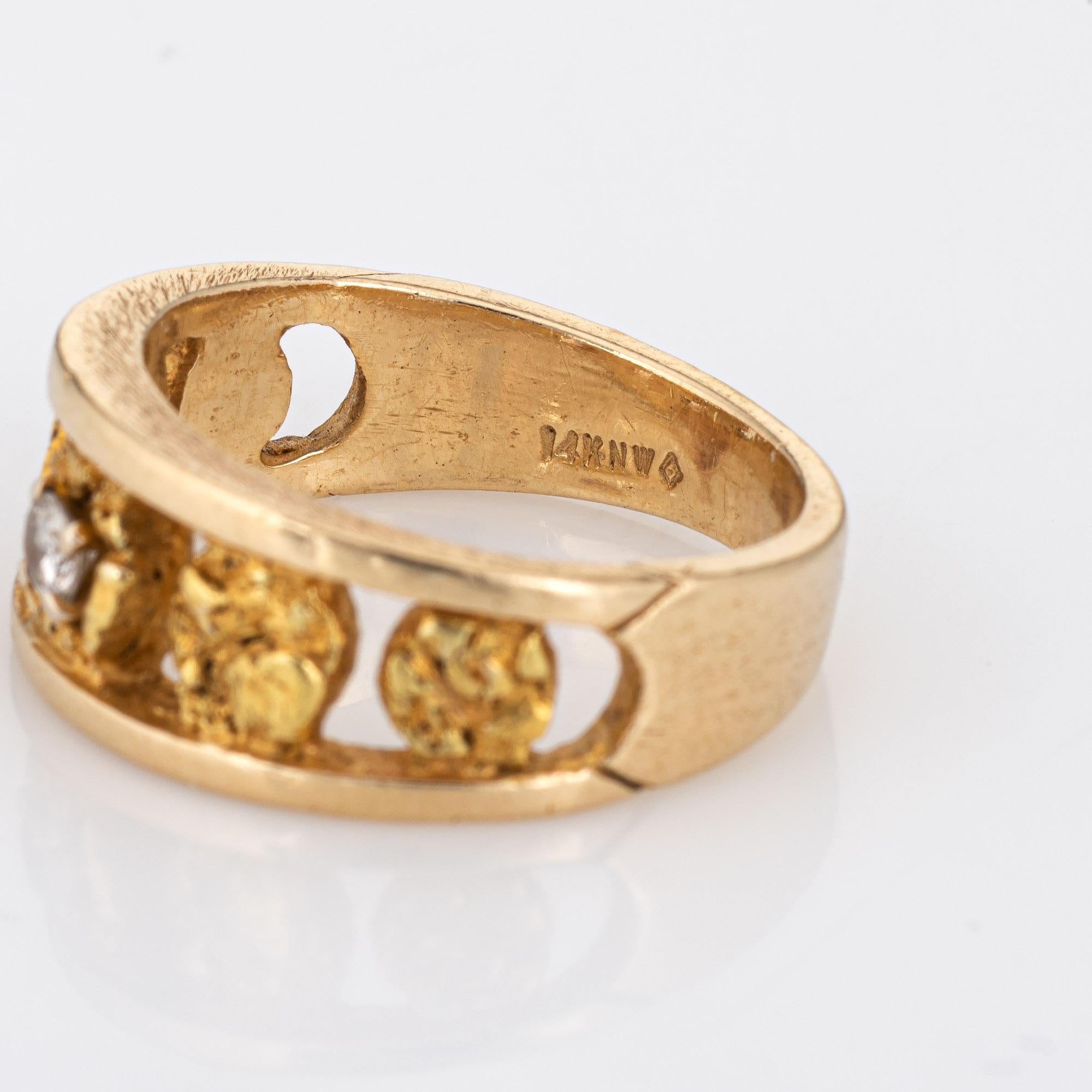 Bague à pépite vintage en or 24 carats et diamants taille 7, 14 carats, bijouterie d'art, années 70 en vente 1