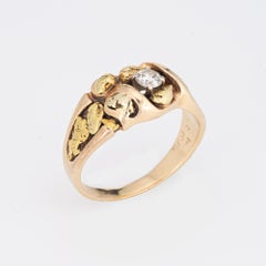 Vintage 70s Nugget Ring 24k Gold Diamond 14k Stacking Band Fine Jewelry