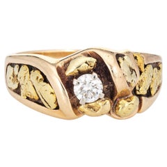 Vintage 70er Jahre Nugget Ring 24k Gold Diamant 14k Stapelring feiner Schmuck