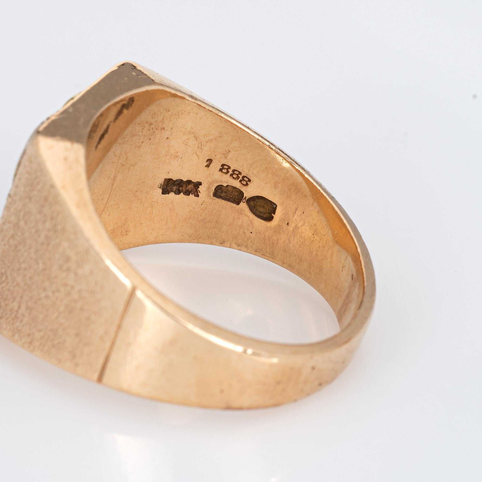 Vintage 70s Nugget Ring 24k Gold Men's 14k Square Signet Band Jewelry In Good Condition In Torrance, CA