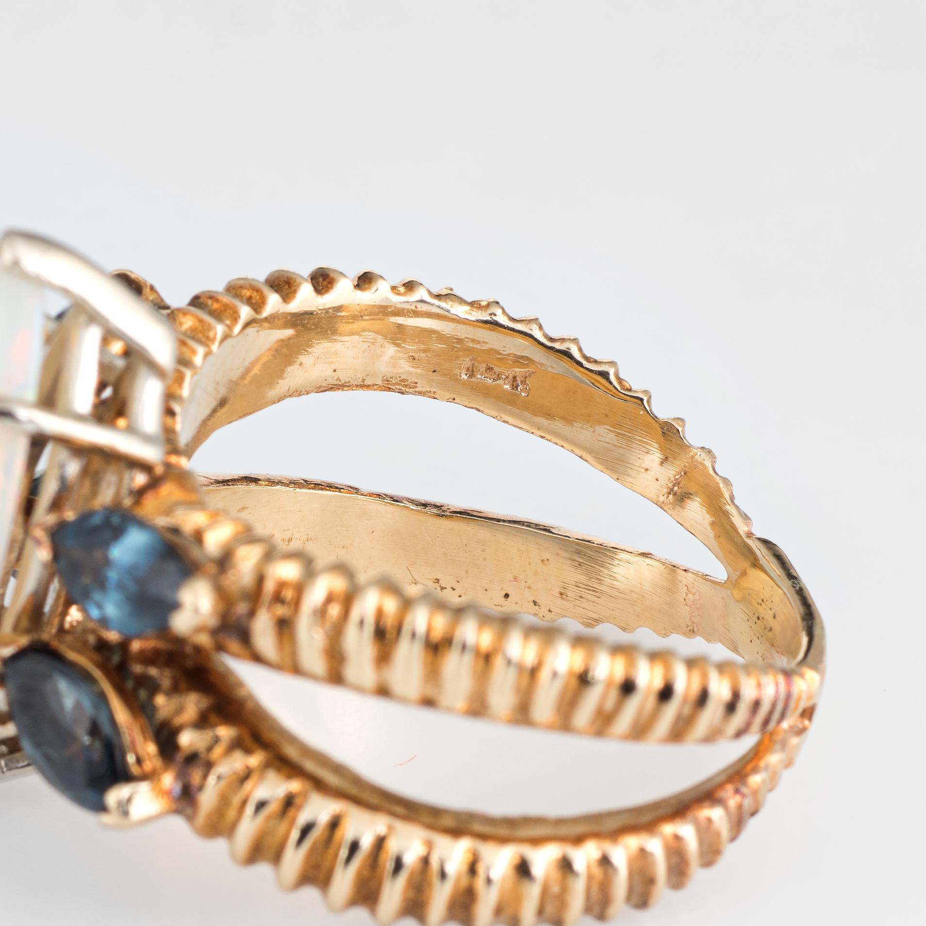 Vintage 1970s Opal Sapphire Ring 14 Karat Gold Estate Fine Jewelry Split Shank 1