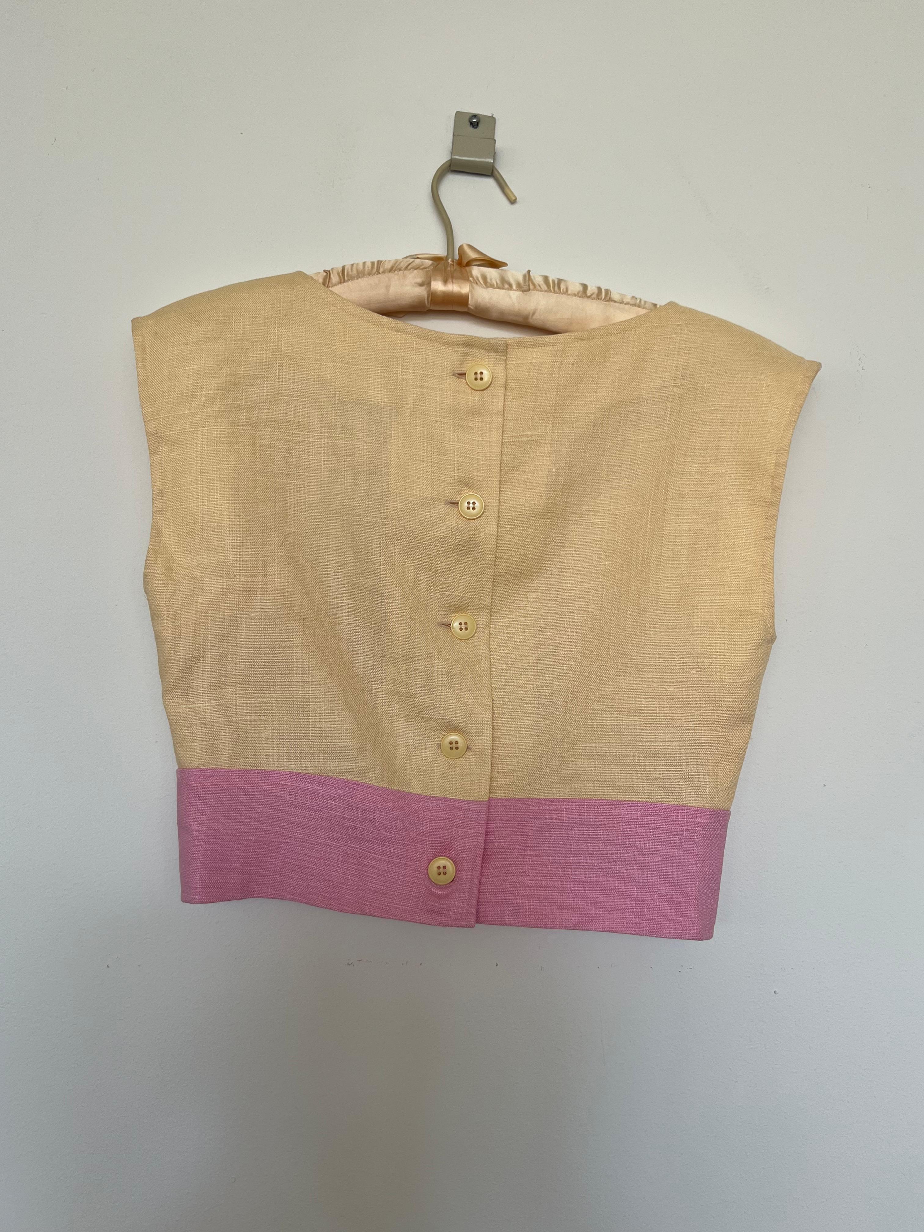 Marron Oscar De La Renta Haut couture vintage en lin et maille, taille US 4, années 70 en vente