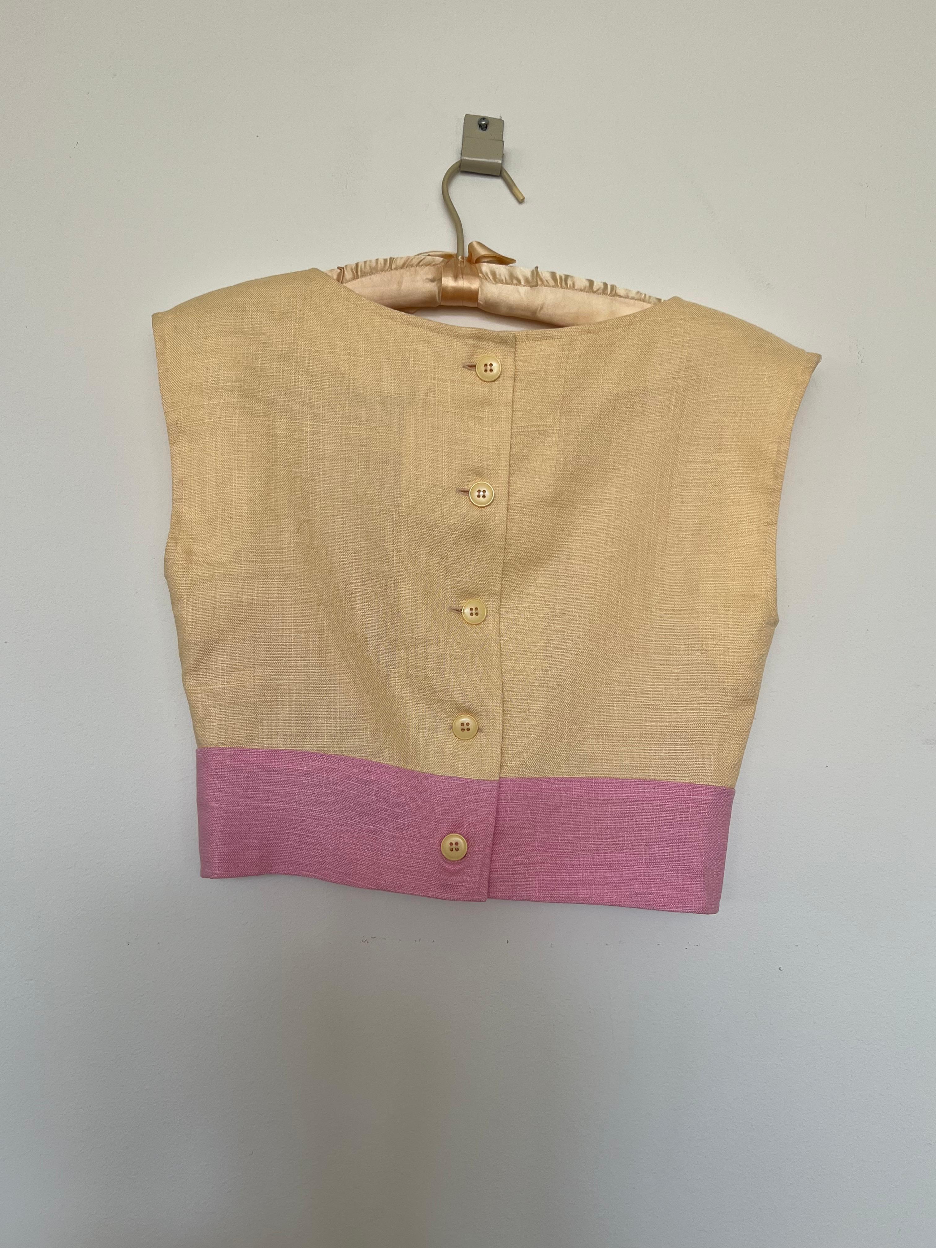 Oscar De La Renta Haut couture vintage en lin et maille, taille US 4, années 70 Bon état - En vente à Palm Springs, CA