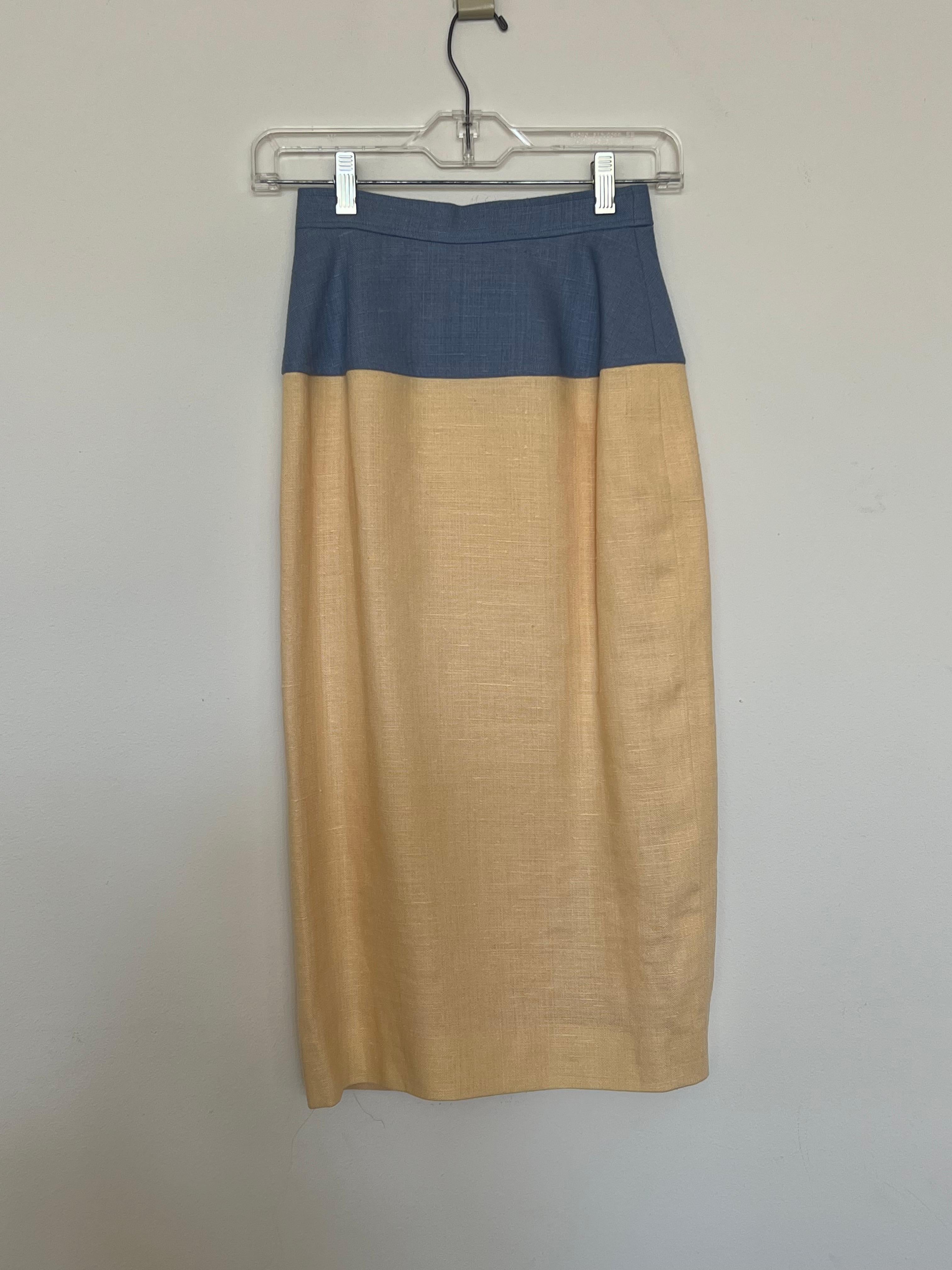 VINTAGE 70'S Oscar De La Renta Couture SKIRT + MATCHING TOP LINEN US 4 For Sale 2