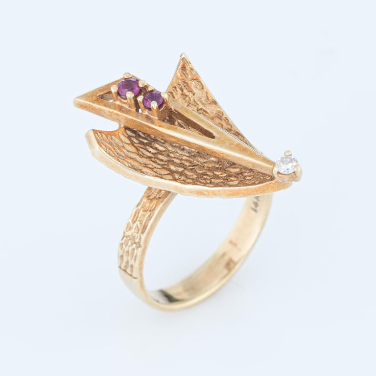 Vintage 1970s Ruby Diamond Ring 14 karat Gold Cocktail Estate Fine