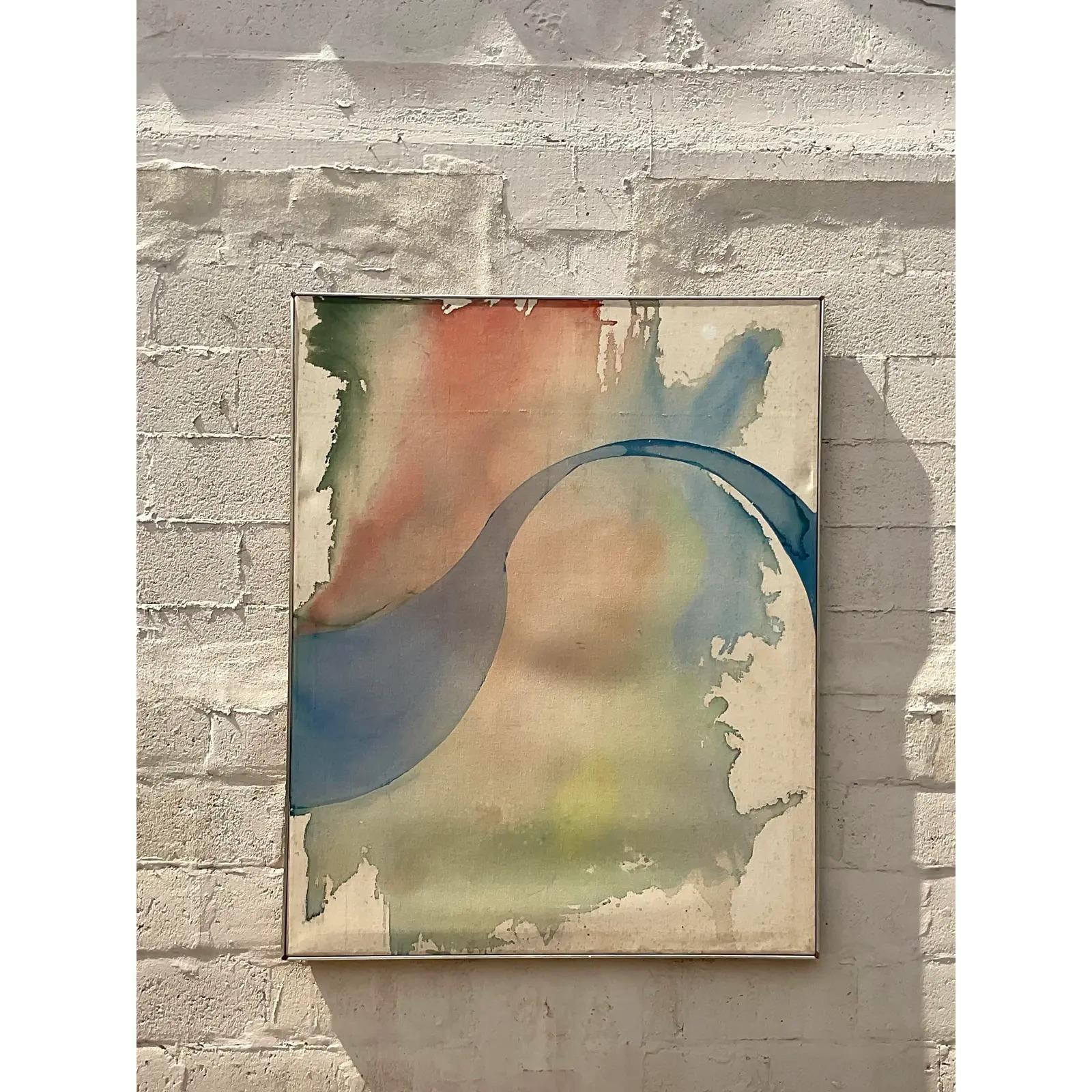 Fantastic vintage 70s Oil painting. A stunning abstract signed and dated by the artist on the back frame. Acquired from a Palm Beach estate.