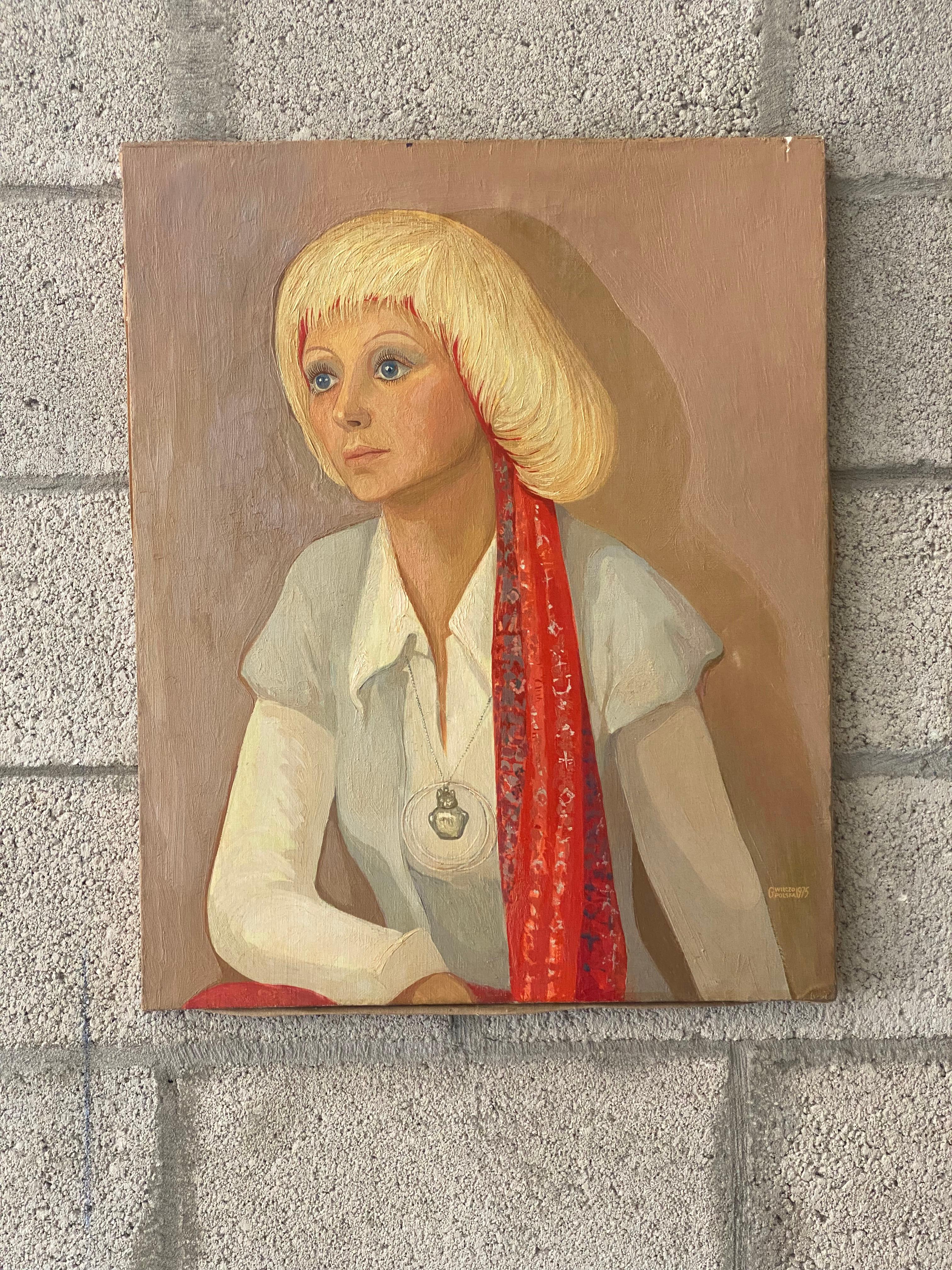 North American Vintage 70s Signed Original Oil Portrait of a Woman For Sale