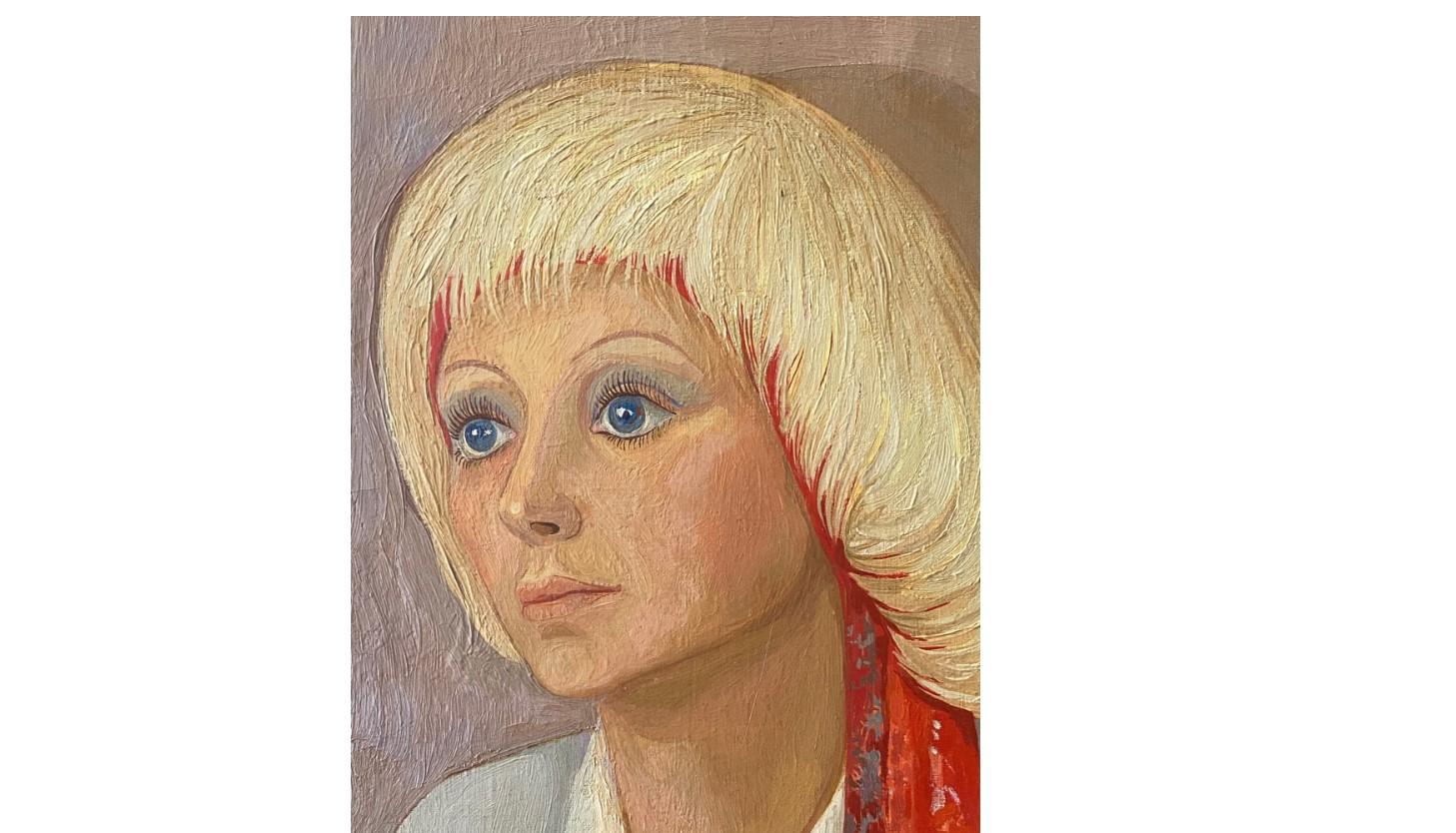 20th Century Vintage 70s Signed Original Oil Portrait of a Woman For Sale