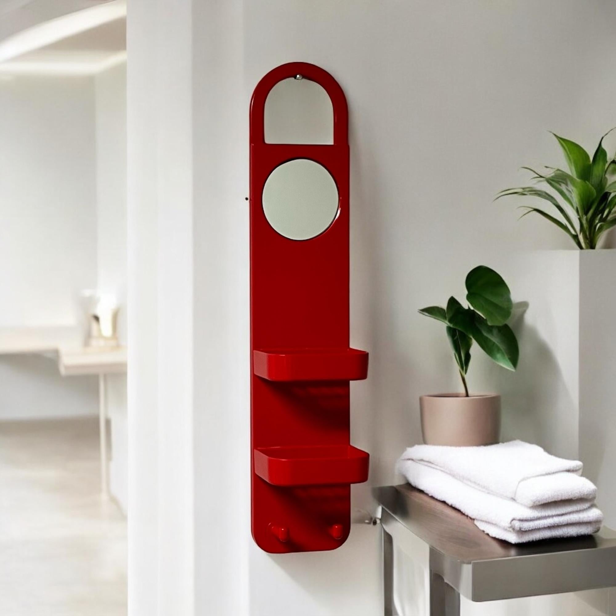 Vintage 70s Space Age Red Plastic Wall Organizer by Makio Hasuike for Gedy 4