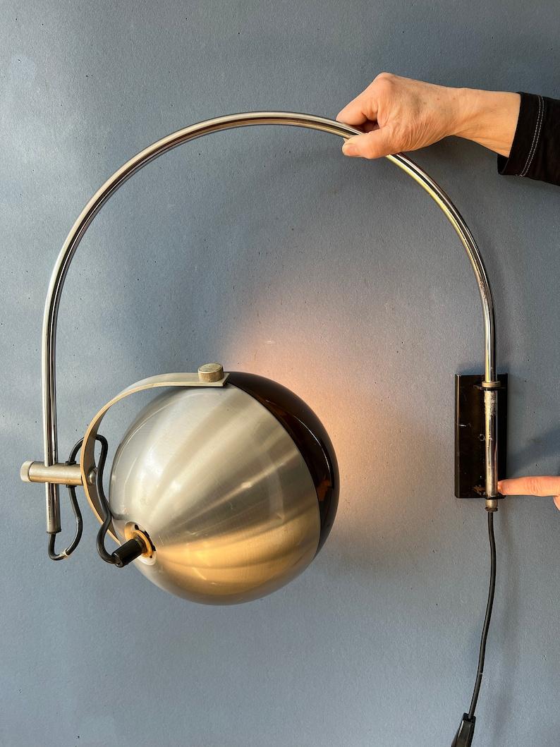 Metal Vintage 70s Space Age Arc Wall Lamp 'Globe' by Dijkstra, 1970s For Sale