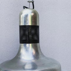 Vintage 70s Space Age Chandelier in Steel and Opaline Glass, Dining Table Light