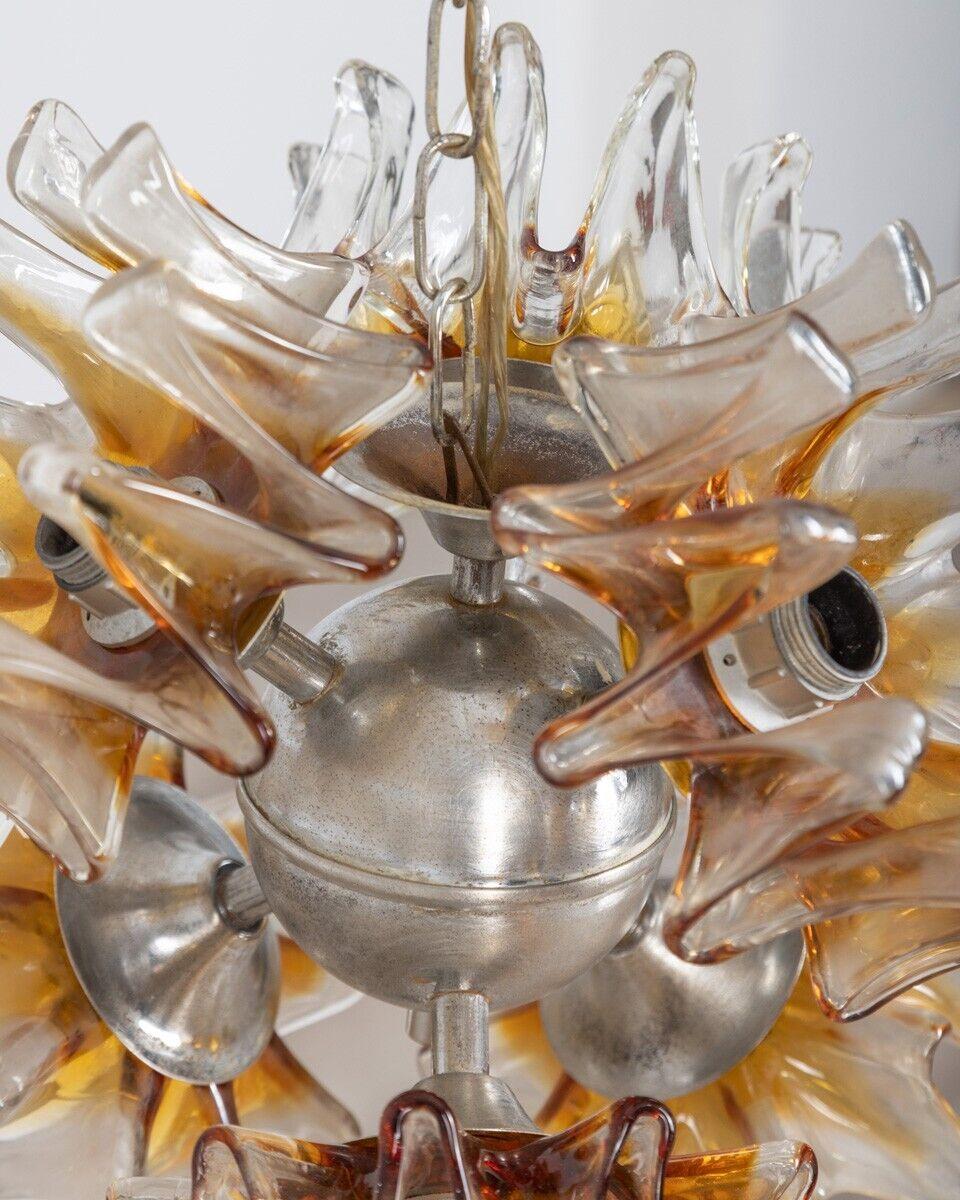 Metal Vintage 70's Sputinick Chandelier in Murano Glass Italian Design