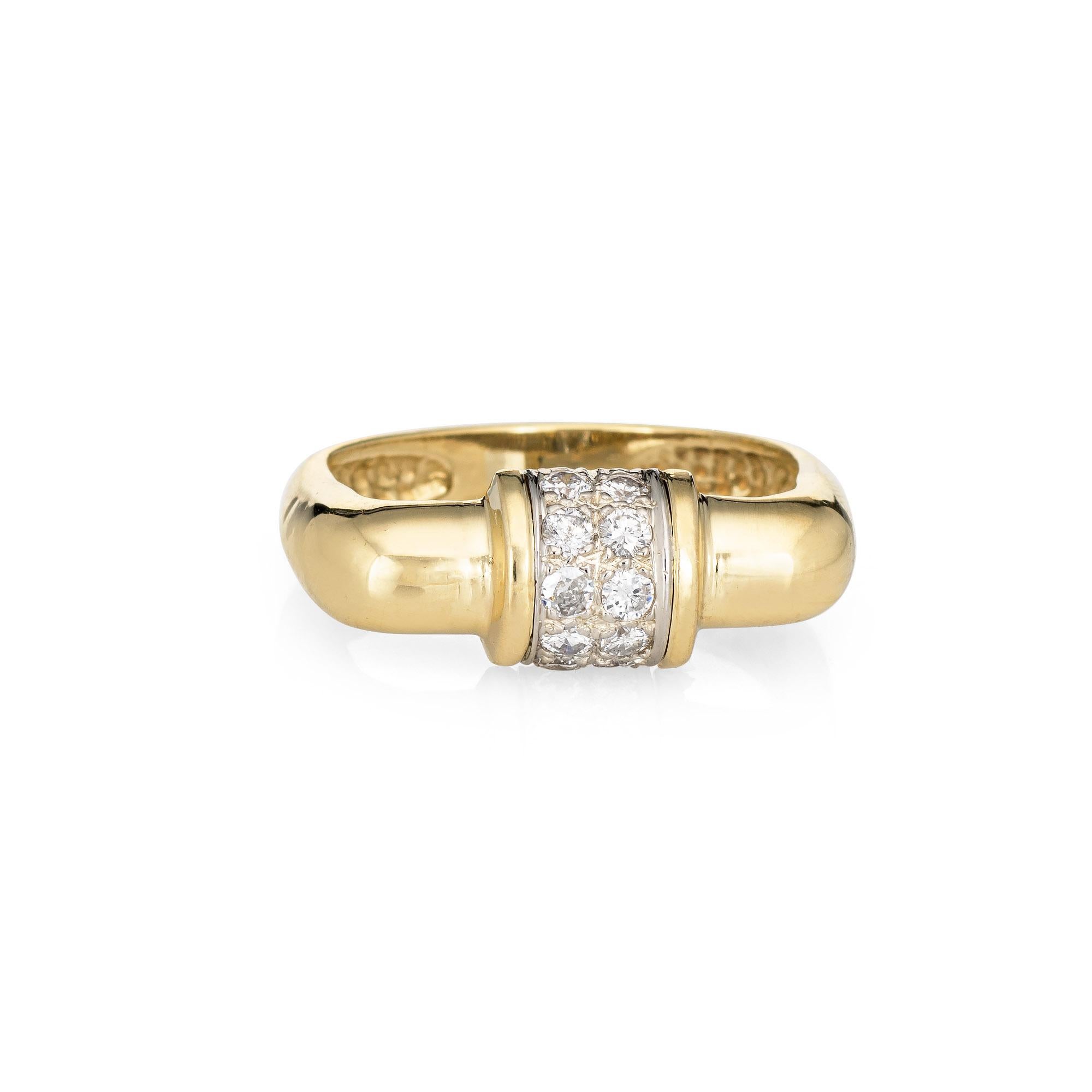 Stylish vintage square diamond stacking ring (circa 1970s) crafted in 18 karat yellow gold. 

10 diamonds are estimated at 0.02 carats each and total an estimated 0.20 carats (estimated at G-H color and VS1-2 clarity).
The striking square ring