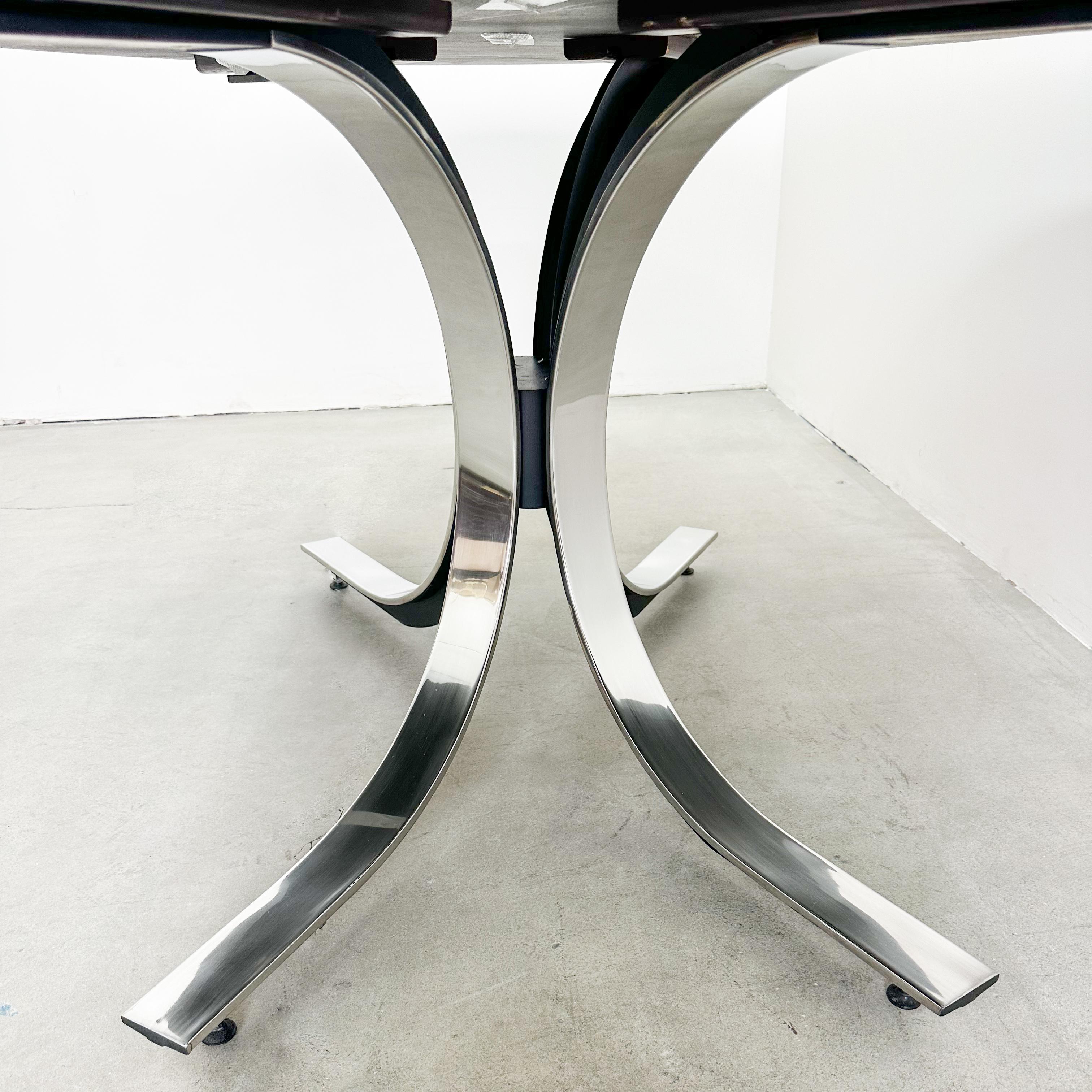 Vintage 70s Stow & Davis Oval Dining Table – Walnut Starburst Top & Chrome Base For Sale 1