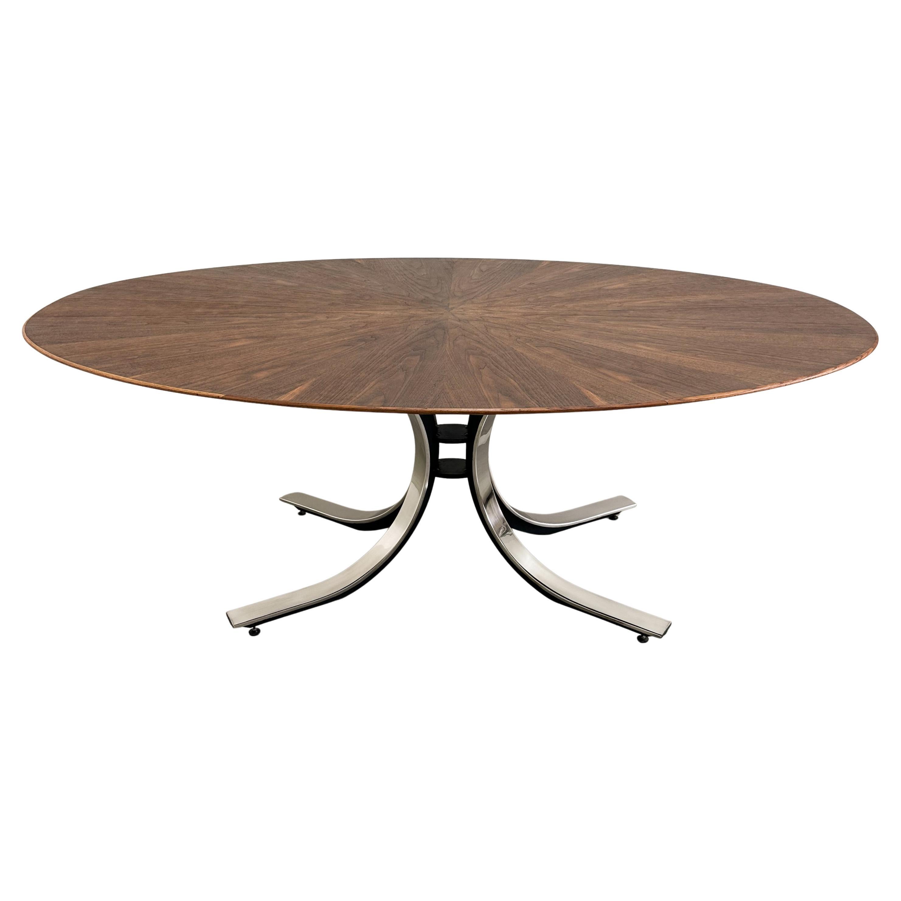 Vintage 70s Stow & Davis Oval Dining Table - Walnuss Starburst Top & Chrome Base