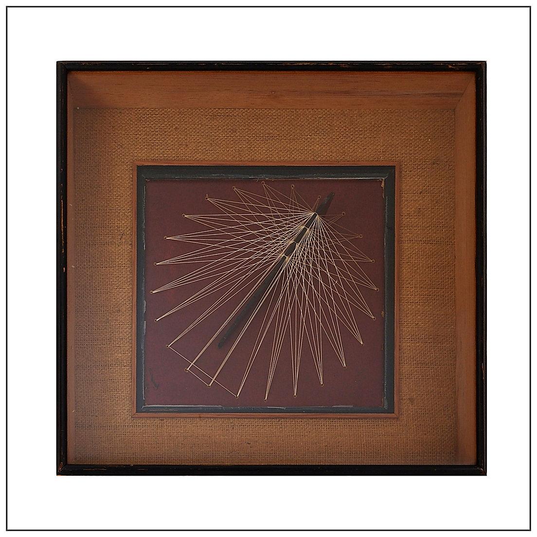 Vintage 70er String Art Wandbehang-Skulptur, signiert und datiert, Vintage (Sackleinen) im Angebot
