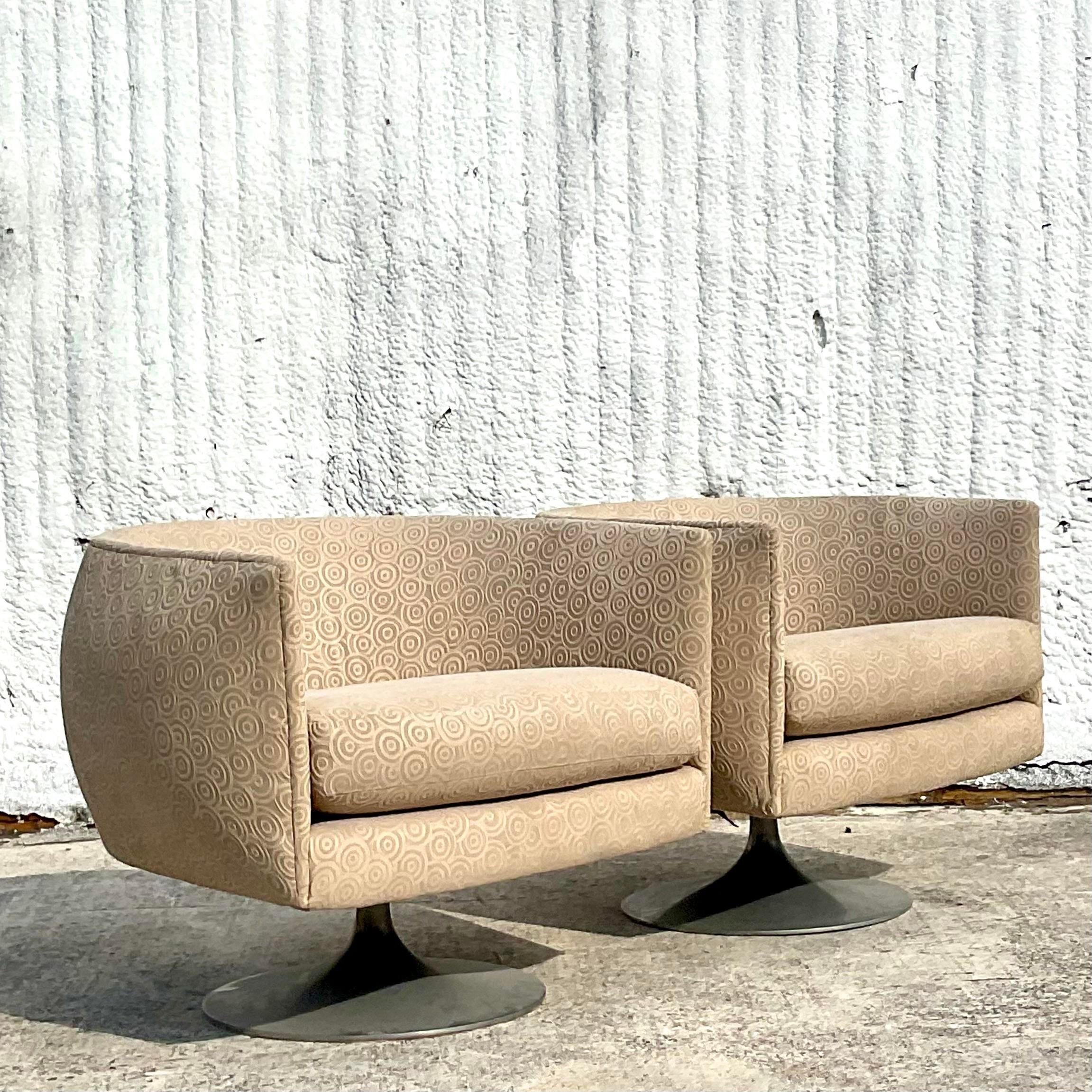 Late 20th Century Vintage 1970s Swivel Tub Chairs After Milo Baughman, a Pair