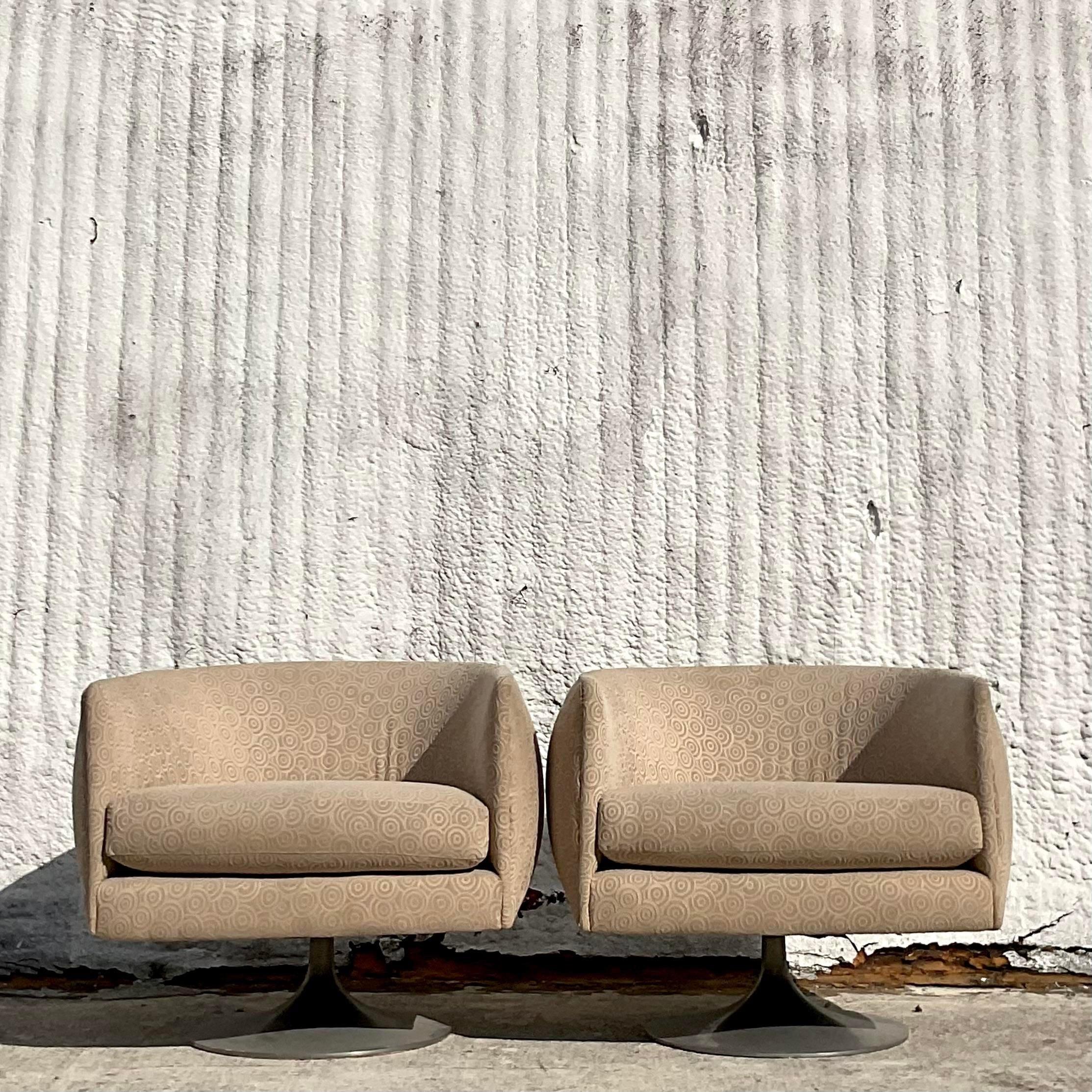 Chrome Vintage 1970s Swivel Tub Chairs After Milo Baughman, a Pair