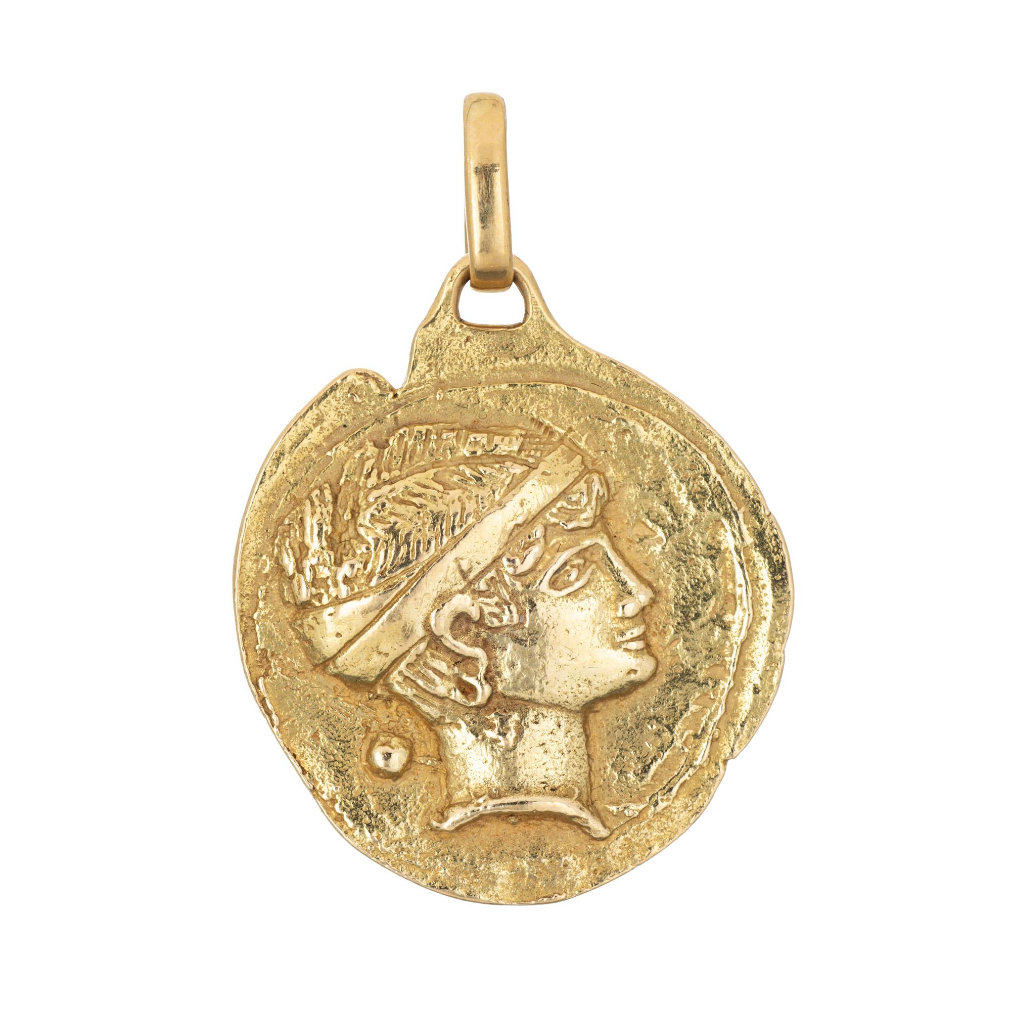 Modern Vintage 70s Tiffany & Co Pendant Bust of Caesar 18k Yellow Gold Medallion For Sale