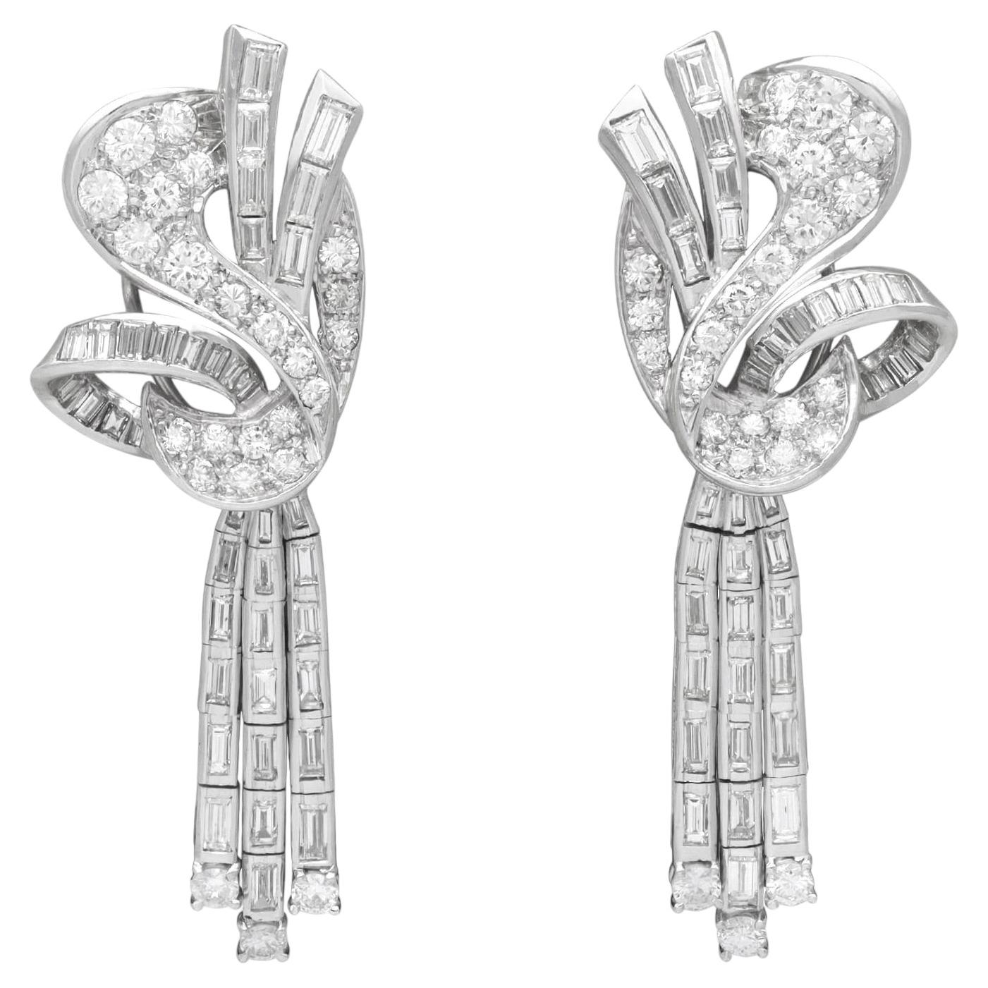 Vintage 7.10 Carat Diamond and Platinum Earrings Circa 1950