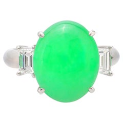 Vintage 7.13 carat cabochon jade diamond platinum cocktail ring
