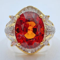 IGI Certified 7.1ct Orange Spessartine Garnet Diamond Two-Tone 20k Gold Ring