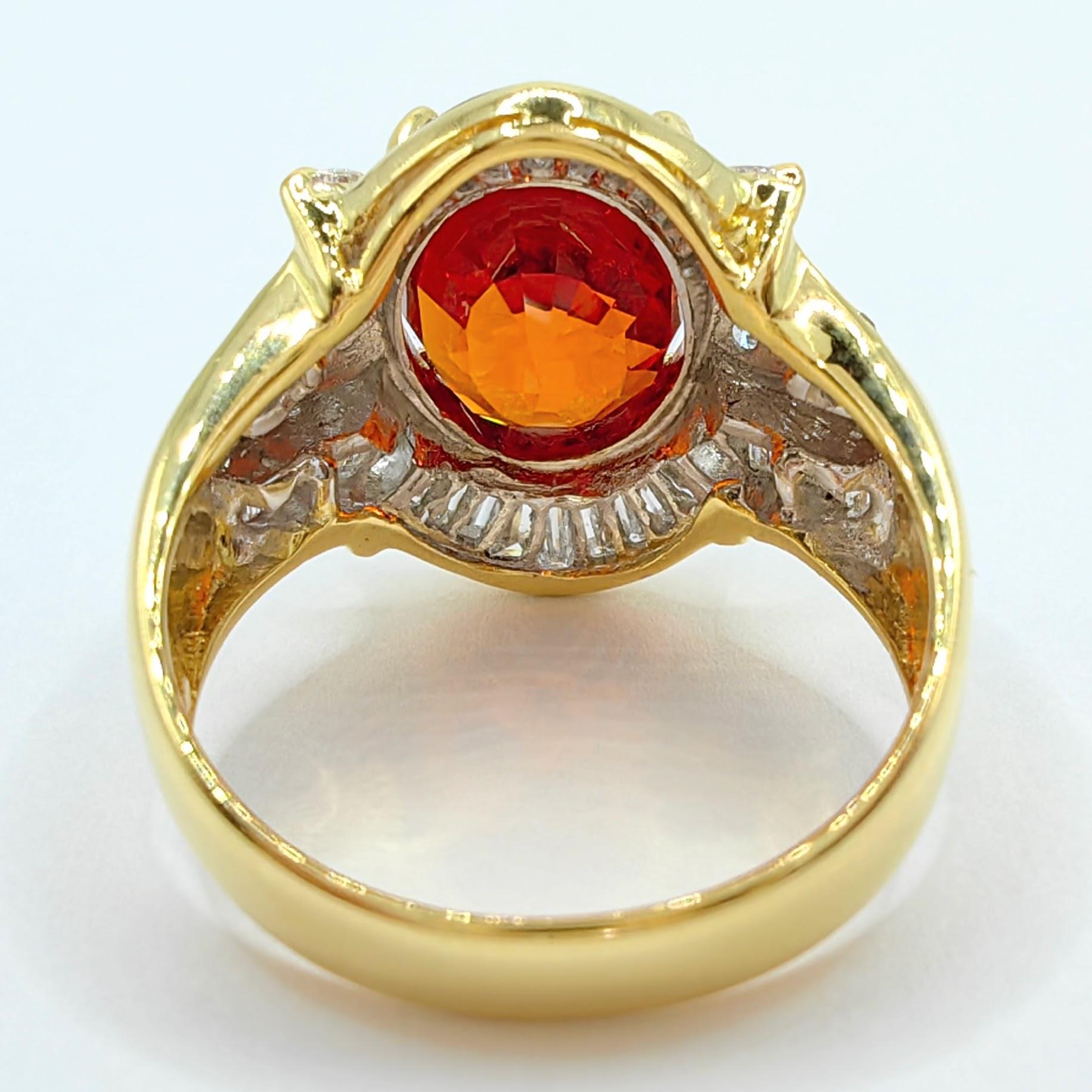 Oval Cut Vintage 7.1ct Orange Mandarin Spessartine Garnet Diamond Two-Tone 20k Gold Ring For Sale