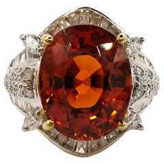 Vintage 7.1ct Orange Mandarin Spessartine Garnet Diamond Two-Tone 20k Gold Ring