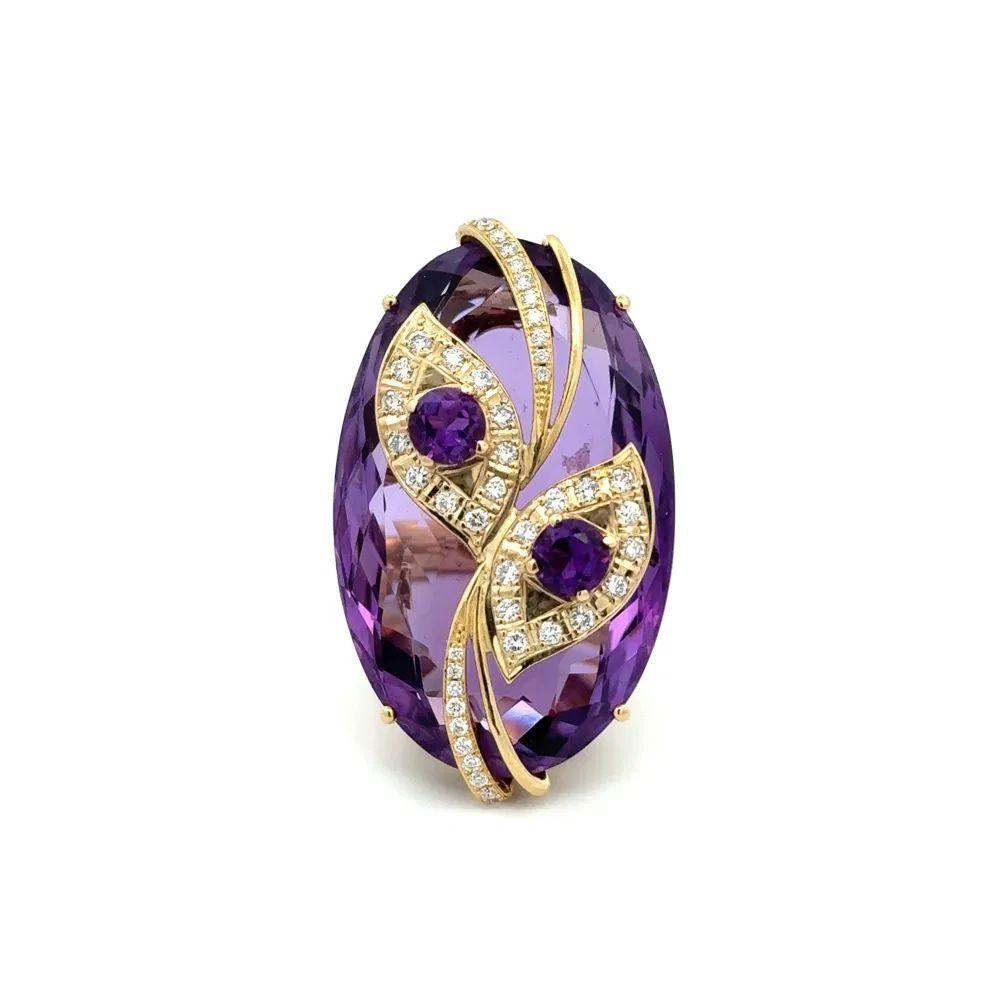 Anillo de oro vintage con amatista marquesa y diamantes de 72,11 quilates Corte mixto en venta