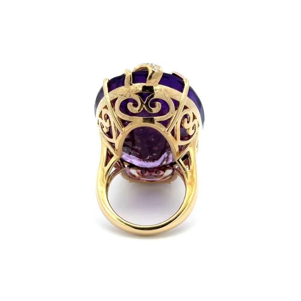 Anillo de oro vintage con amatista marquesa y diamantes de 72,11 quilates en Excelente estado para la venta en Montreal, QC