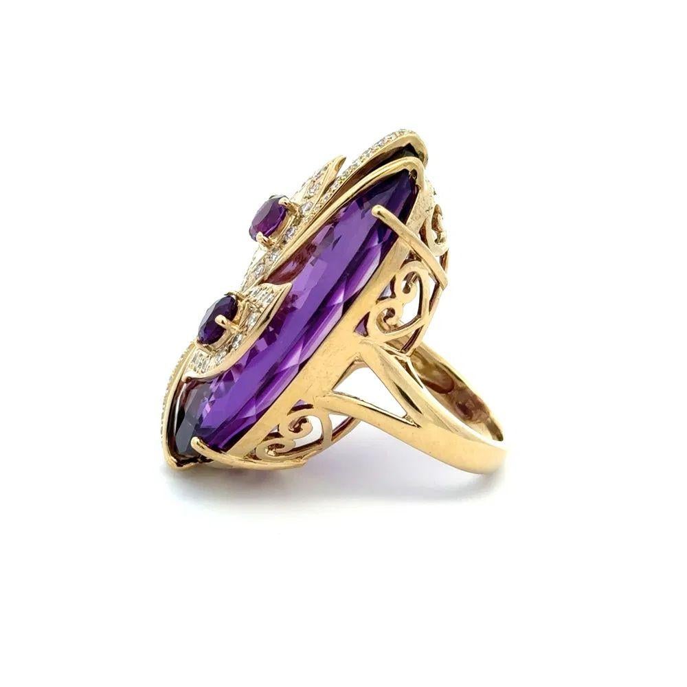 De las mujeres Anillo de oro vintage con amatista marquesa y diamantes de 72,11 quilates en venta