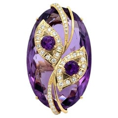 Vintage 72.11 Carat Marquis Amethyst and Diamond Gold Statement Ring