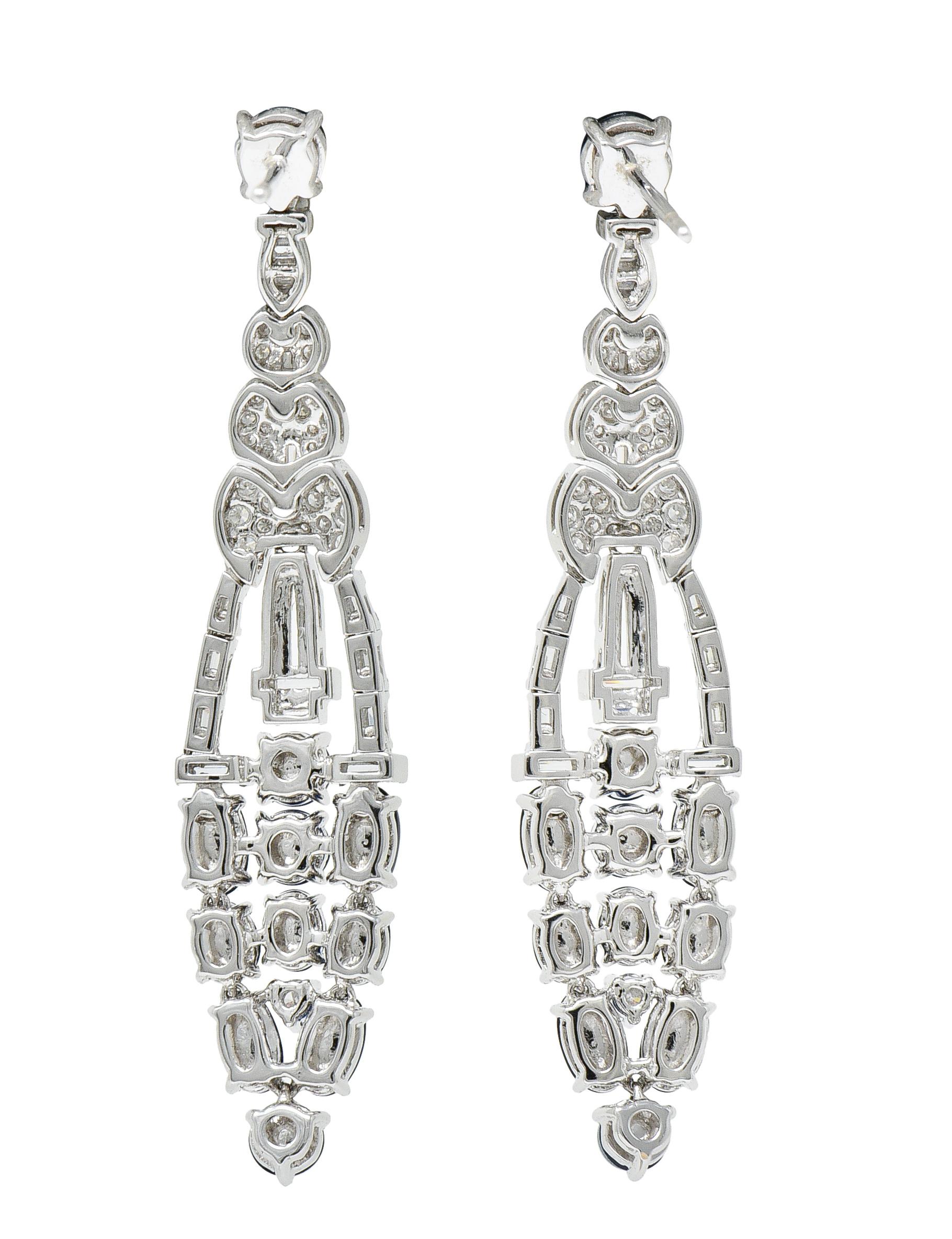Contemporary Vintage 7.25 Carats Sapphire Diamond 18 Karat White Gold Chandelier Drop Earring
