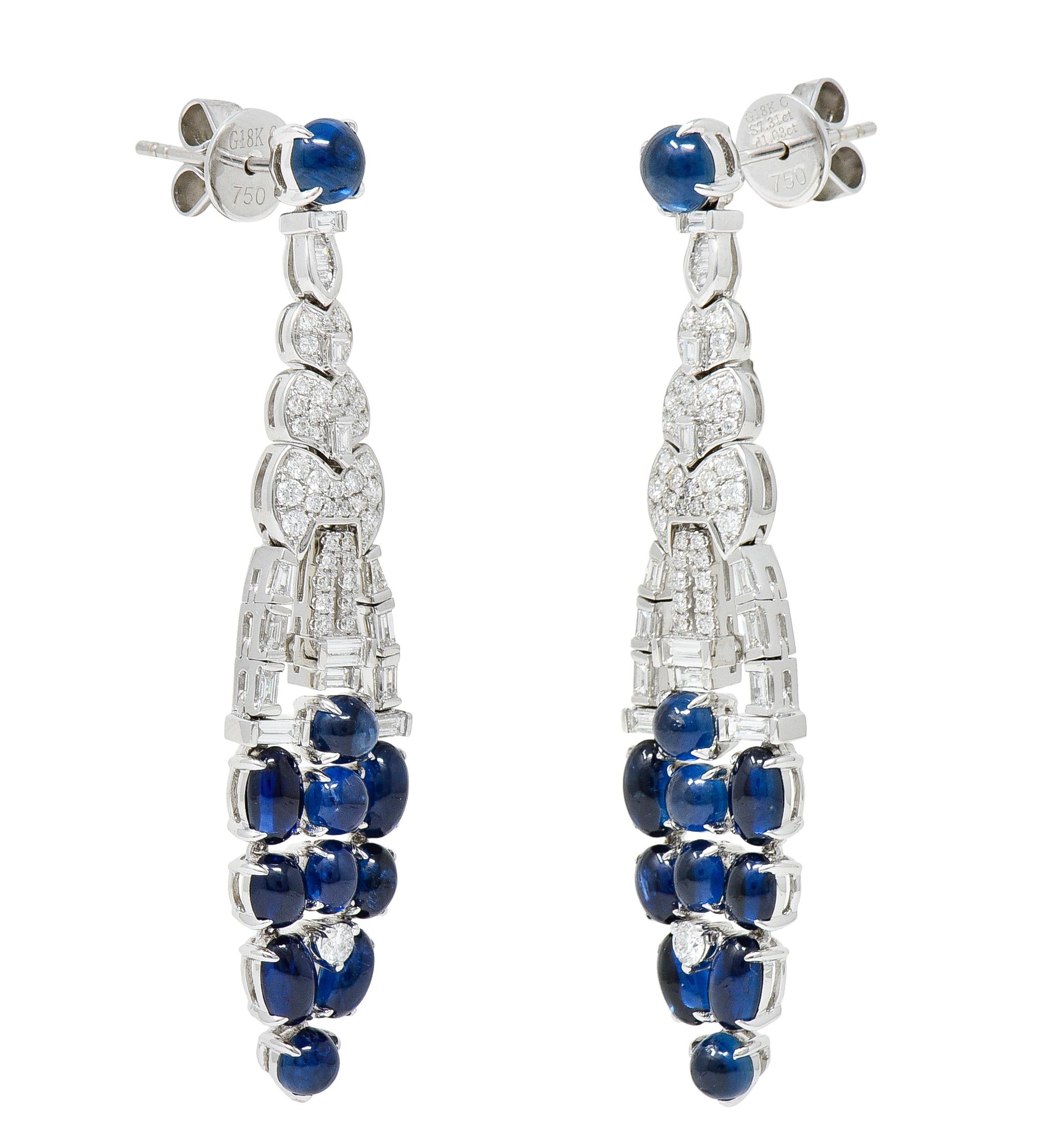Women's or Men's Vintage 7.25 Carats Sapphire Diamond 18 Karat White Gold Chandelier Drop Earring