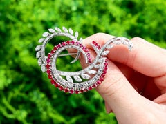 Vintage 7.35 Carat Diamond and 1.95 Carat Ruby Platinum Brooch, circa 1950