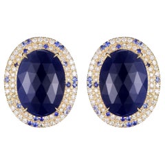 Vintage 7.38 Carat Oval Sapphire Diamonds Halo Stud Earrings