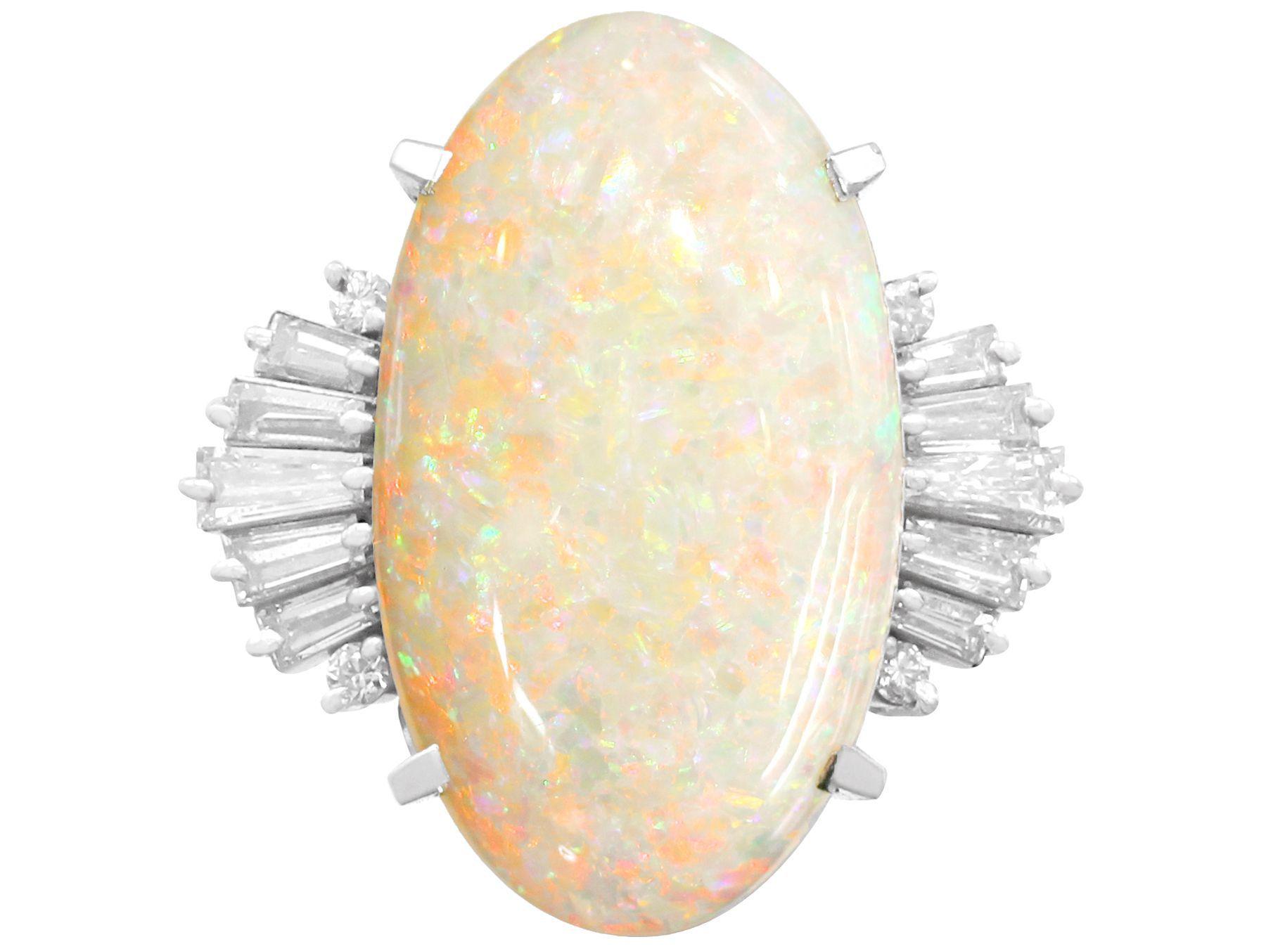Vintage 7.39Ct Cabochon Cut Opal and Diamond Platinum Cocktail Ring, Circa 1960 In Excellent Condition In Jesmond, Newcastle Upon Tyne