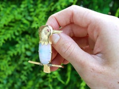 Vintage 7.39ct Opal Ruby and 18k Yellow Gold Bird Brooch