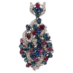 Vintage 7.40 carat total weight gemstone 18k white gold pendant