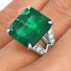 Vintage 7.43 Carat Emerald Diamond Deco Platinum Ring
