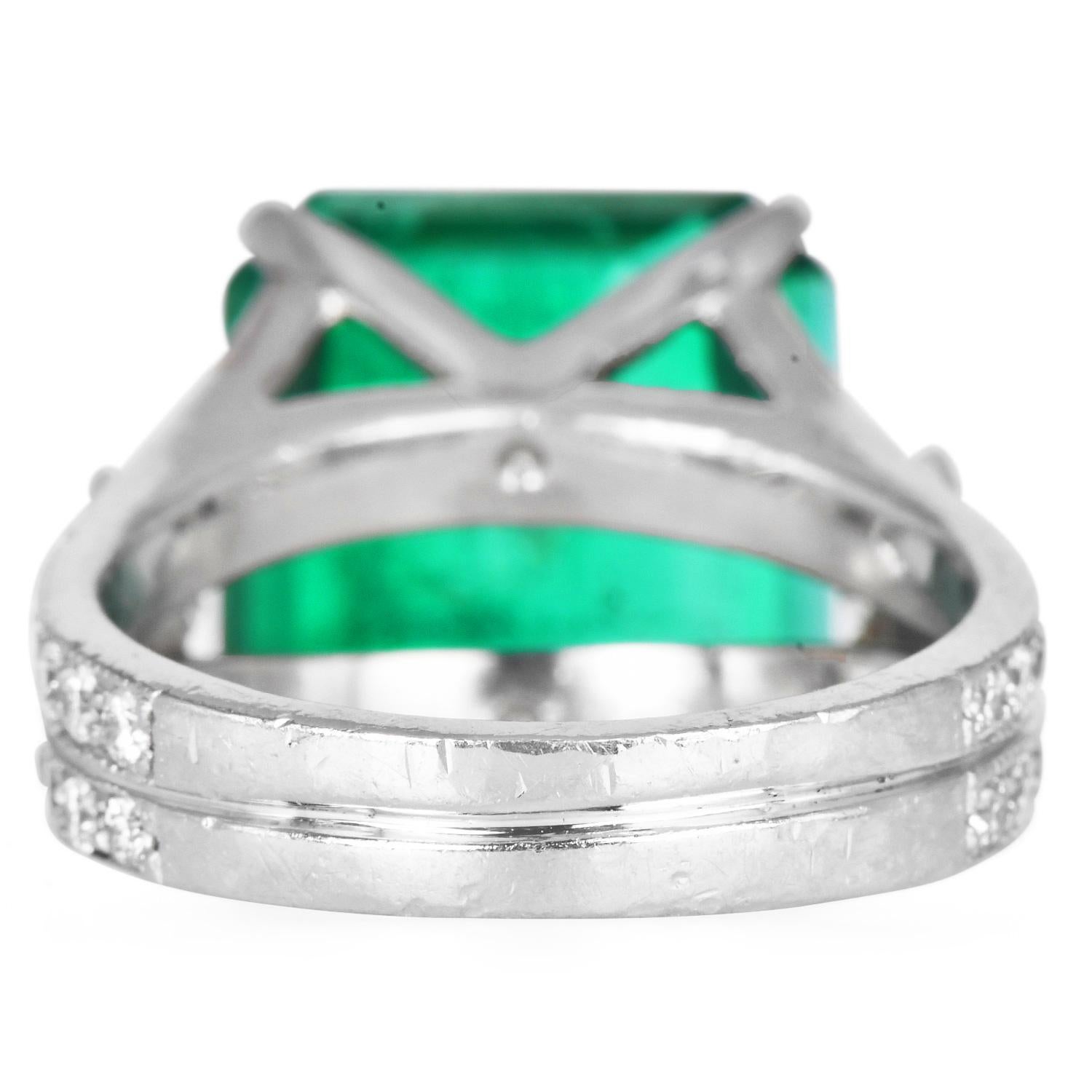 Women's Vintage 7.43 Carat Emerald Diamond Deco Platinum Ring For Sale