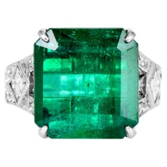 Vintage 7.43 Carat Emerald Diamond Deco Platinum Ring