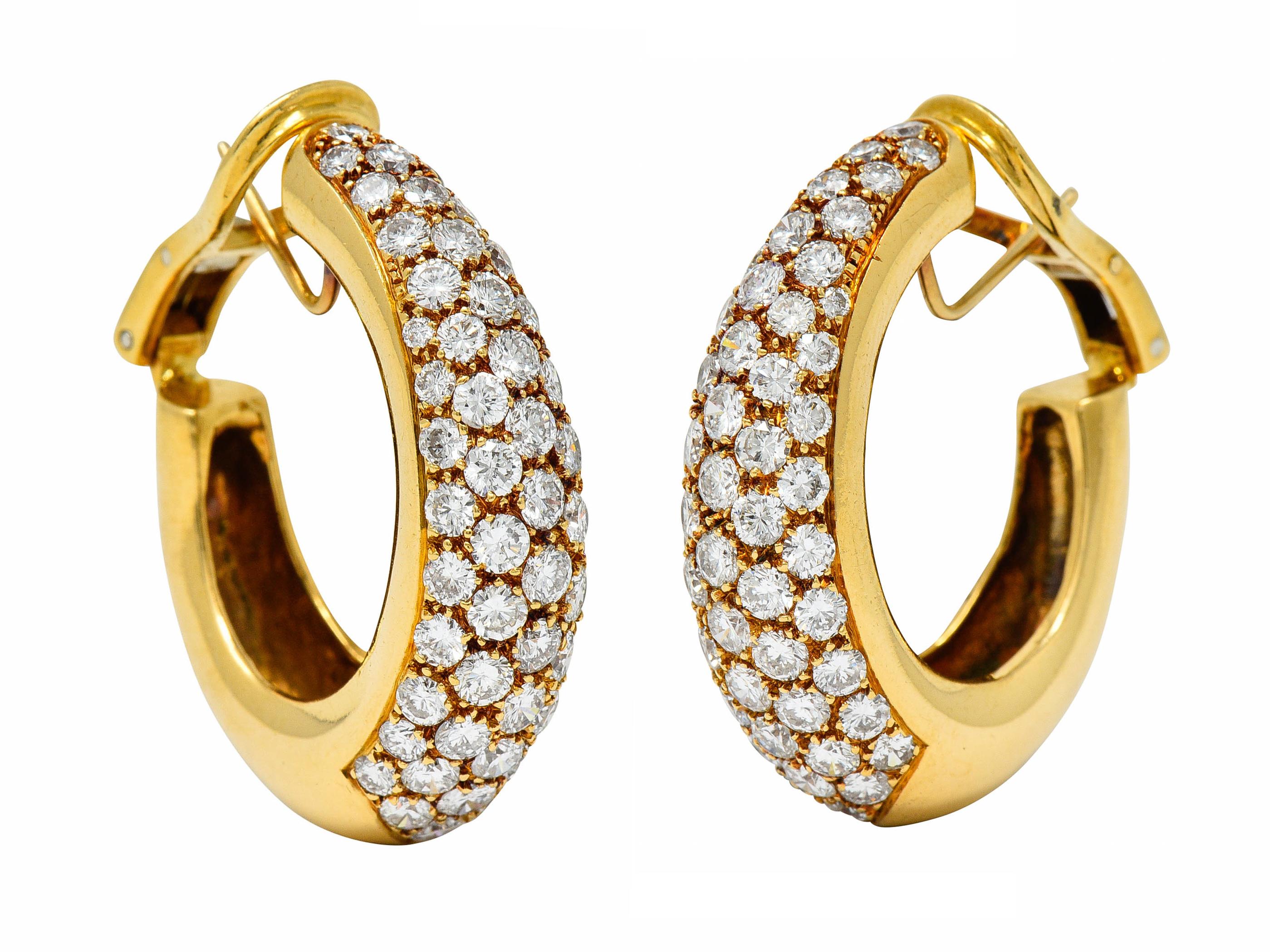 Modern Vintage 7.45 Carats Pave Diamond 18 Karat Gold Hoop Earrings